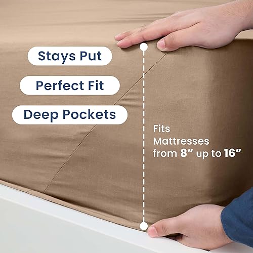 Miniatura 4 de Martex Juego de sábanas de algodón de 225 hilos de 3 piezas tamaño individual, 1 sábana bajera, 1 sábana encimera, 1 funda de almohada, calidad de