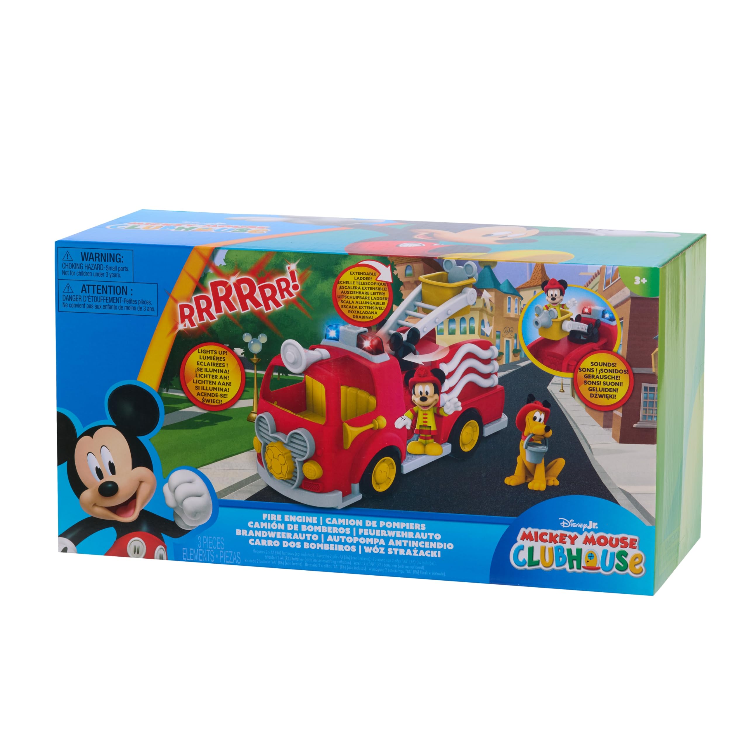 Just Play Mickey Mouse de Disney, camión de Bomberos de Mickey, colección temática de Figura y vehículo con Luces y Sonidos, Juguetes para niños a Partir de 3 años