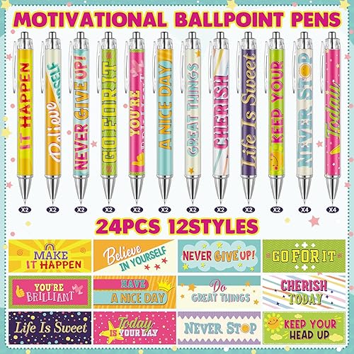 Miniatura 2 de Pasimy 24 bolígrafos inspiradores motivacionales para fines de año, con frases positivas, regalos de agradecimiento para mujeres, hombres, oficina,