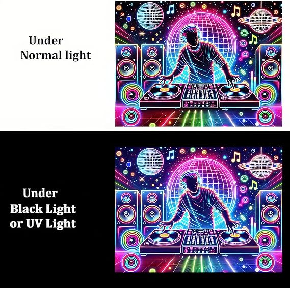 BlissYard Blacklight Tapestry DJing Black Light Hanging Backdrop DJ Music Glow in The Dark Poster Hippie Wall UV Tapestry for Bedroom Decoration Living Room Artwork Home Room Party Backdrop Decor