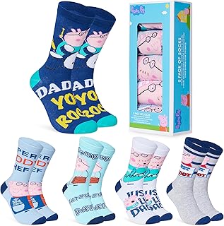 Peppa Pig Mens Socks - Daddy Pig Pack of 5 Crew Socks for Men - Soft Breathable Size 6-10 Funny Socks - Dad Gifts