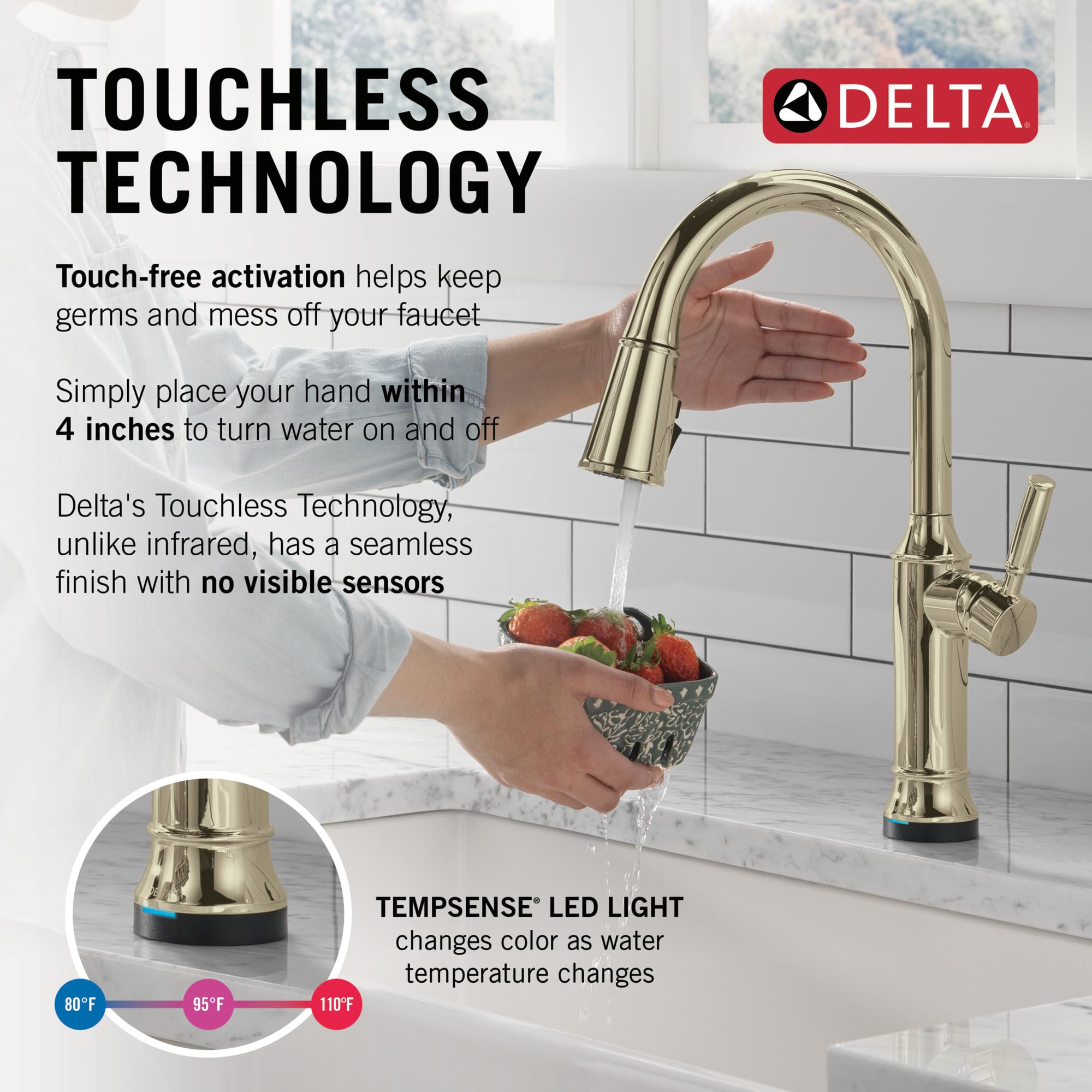 Delta Faucet Renaldi - Grifo de cocina sin contacto con tecnología táctil, grifo de fregadero de cocina de níquel pulido, grifo Delta ProClean, grifo de cocina extraíble, níquel pulido Lumicoat