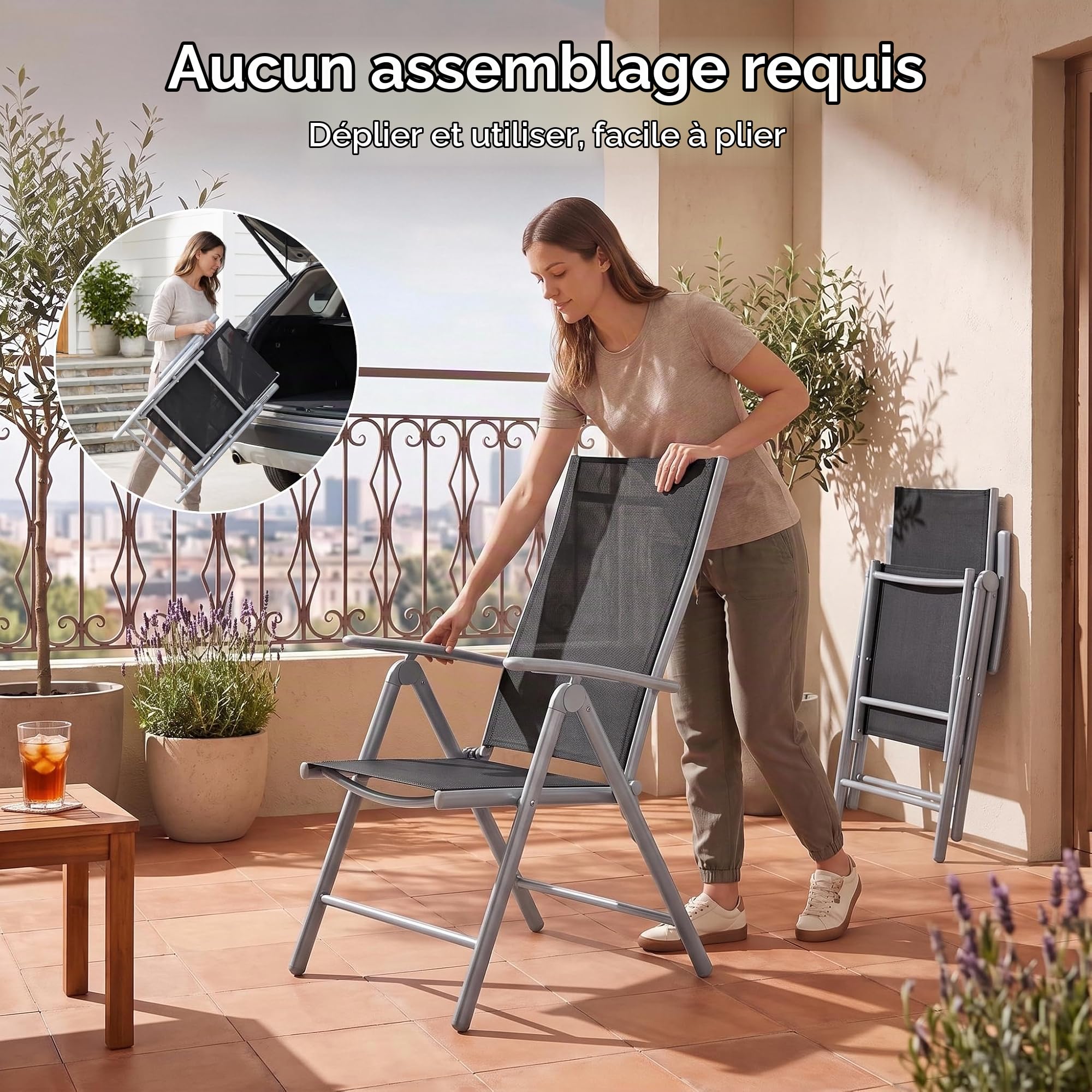 LIFERUN Lot de 2 Chaises de Jardin Pliantes avec Accoudoirs