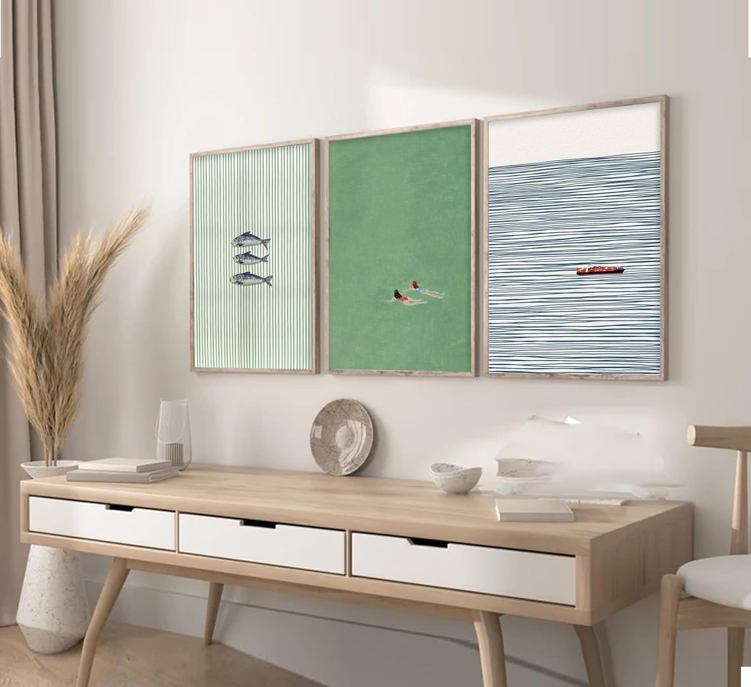 Coastal Canvas Wall Art Preppy Aesthetic Ocean Sardines Wall Decor Summer Tropical Nautical Simplicity Pictures, Two Girls Swimming Poster Print Artwork for Dorm, Girl Room Scene Home Decoration - Image 8