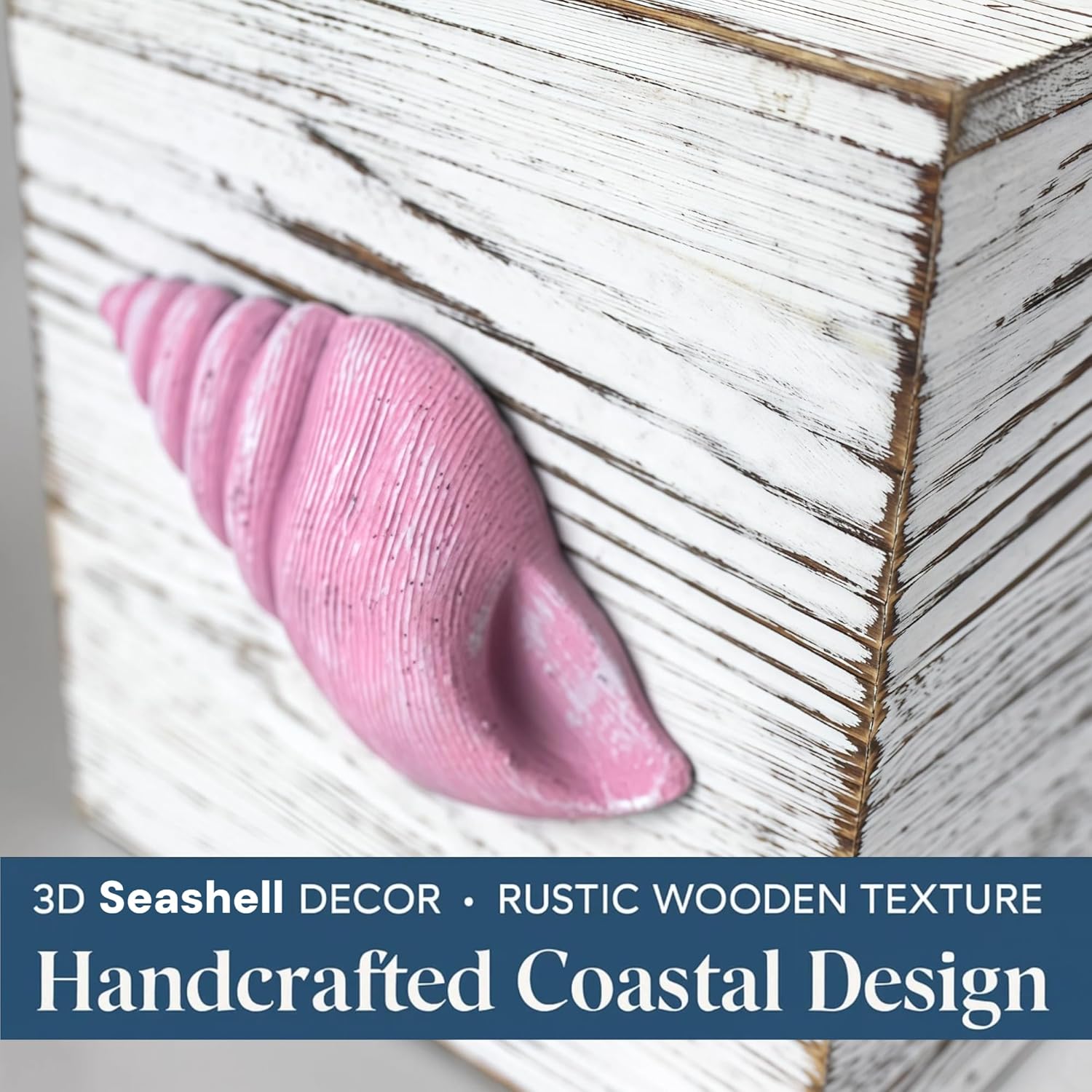 Coastal Tissue Box Cover Wooden Retro with Sliding Bottom Panel Beach Decor for Bathroom Bedroom Living Room,Conch Decor Suitable for Coastal Gifts Beach House Gifts