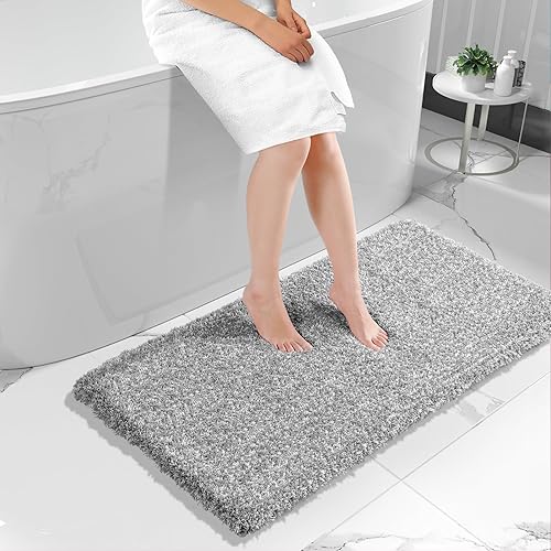 Miniatura 16 de Yimobra Alfombras de baño para baño, 32 x 20 pulgadas, ultra suaves y absorbentes de agua, alfombras de ducha de felpa antideslizantes, tapetes Gris