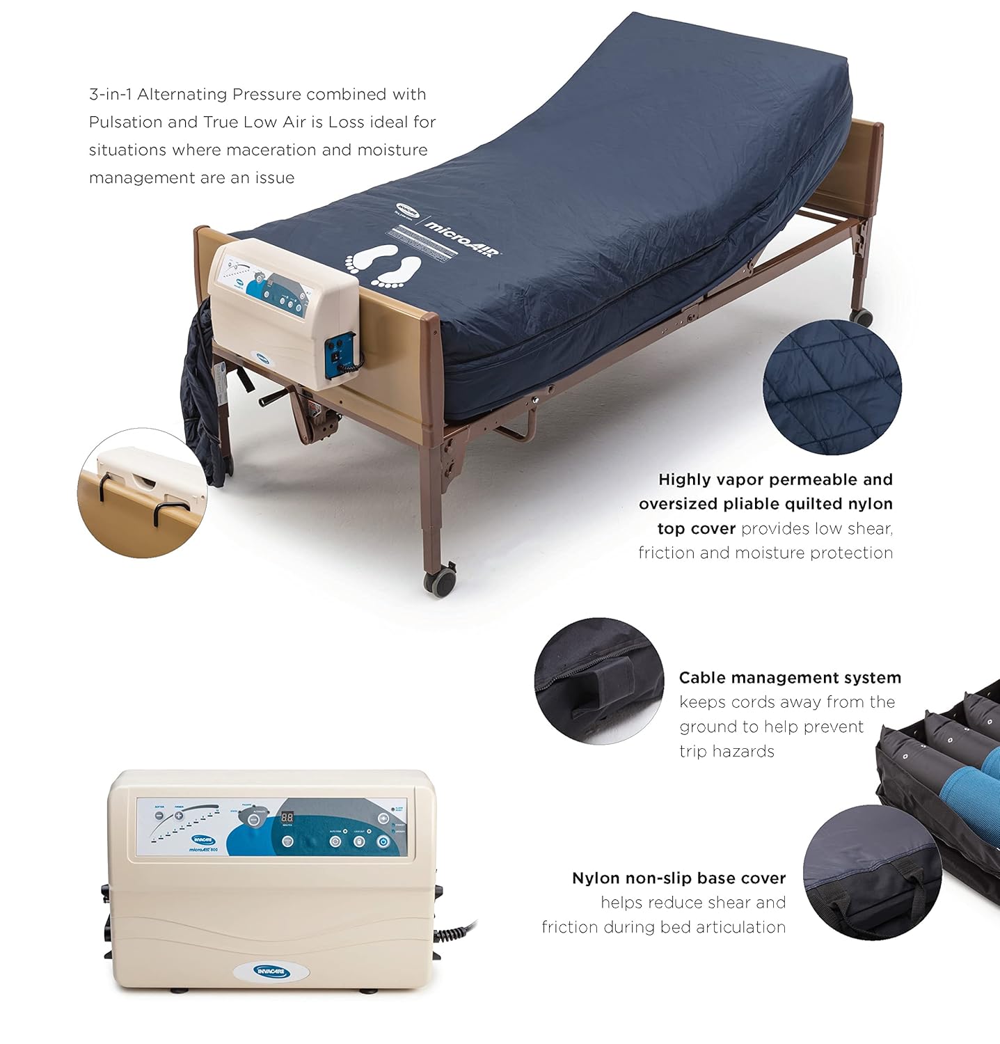 Invacare microAIR Advanced Alternating Pressure Low Air Loss Mattress System with Pulsation Pressure Therapy, 600 lb. Weight Capacity, MA800: Industrial & Scientific