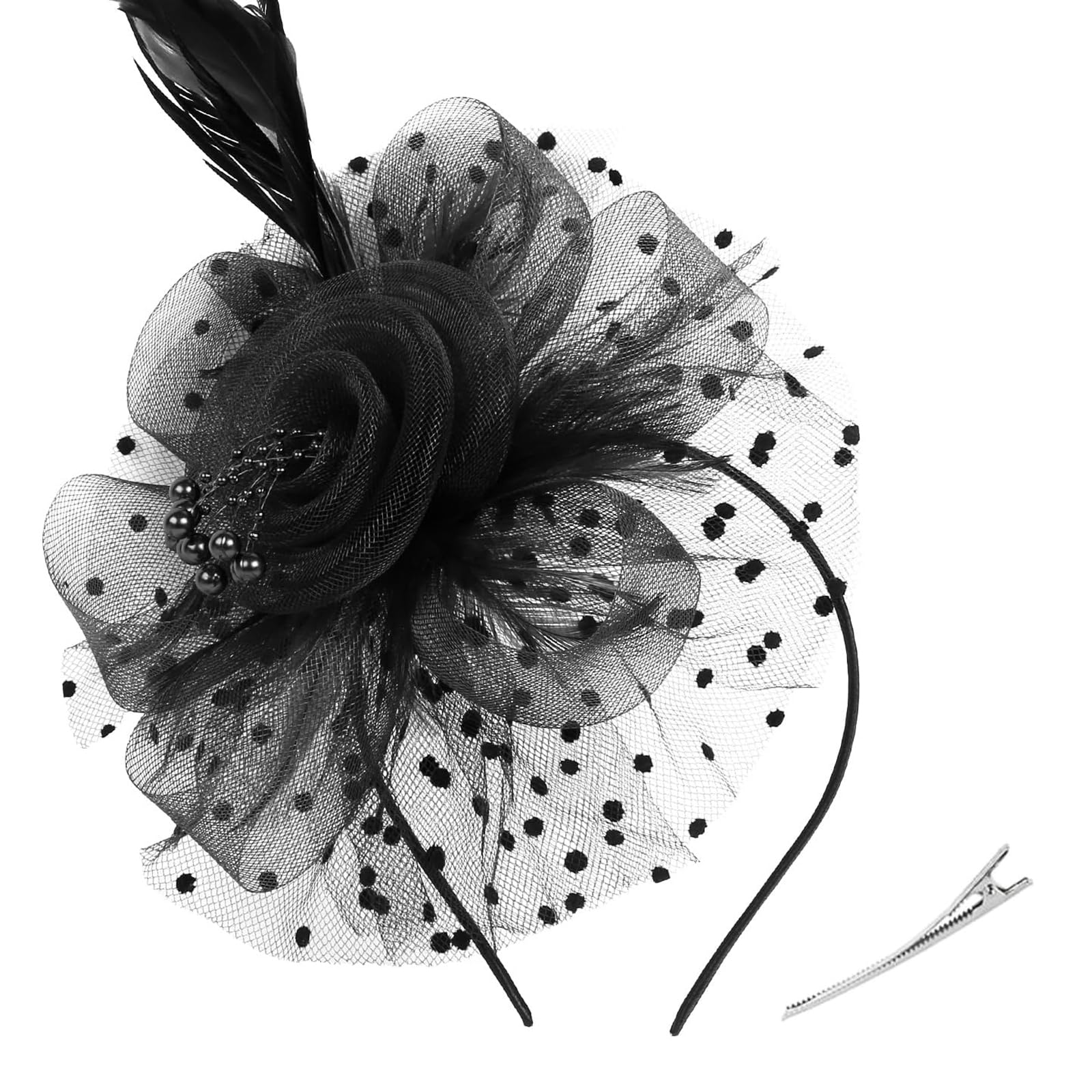 Fascinator Hoed Veer Mesh Net Veil Party Hoed Ascot Hoeden Bloem Derby Hoed met Clip en Haarband voor Vrouwen