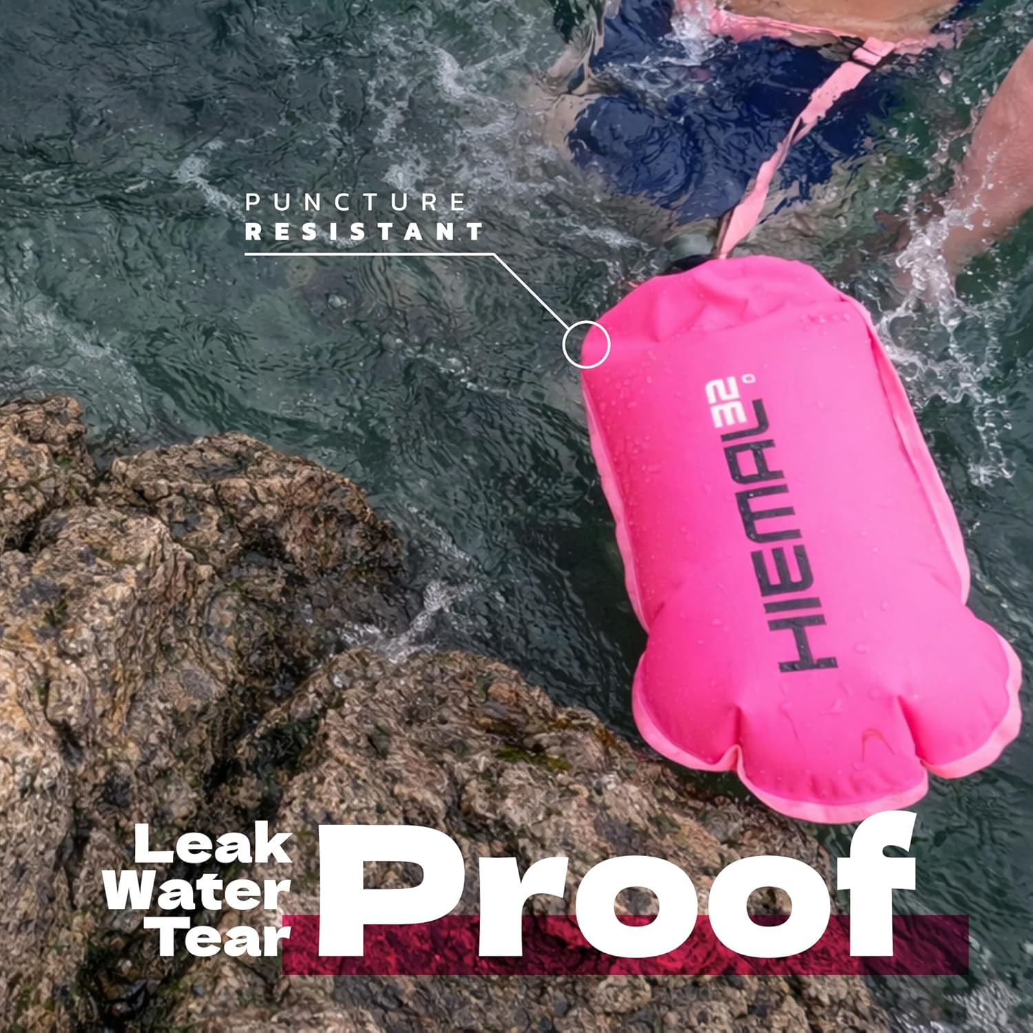 Swim Buoy for Open Water with Dry Bag 15L - Fully Waterproof Swim Bubble - Be Safe with Higher Visibility, Toughened Nylon and Rest Handle Swimming Buoy - Open Water Buoy for All Season Swimmers