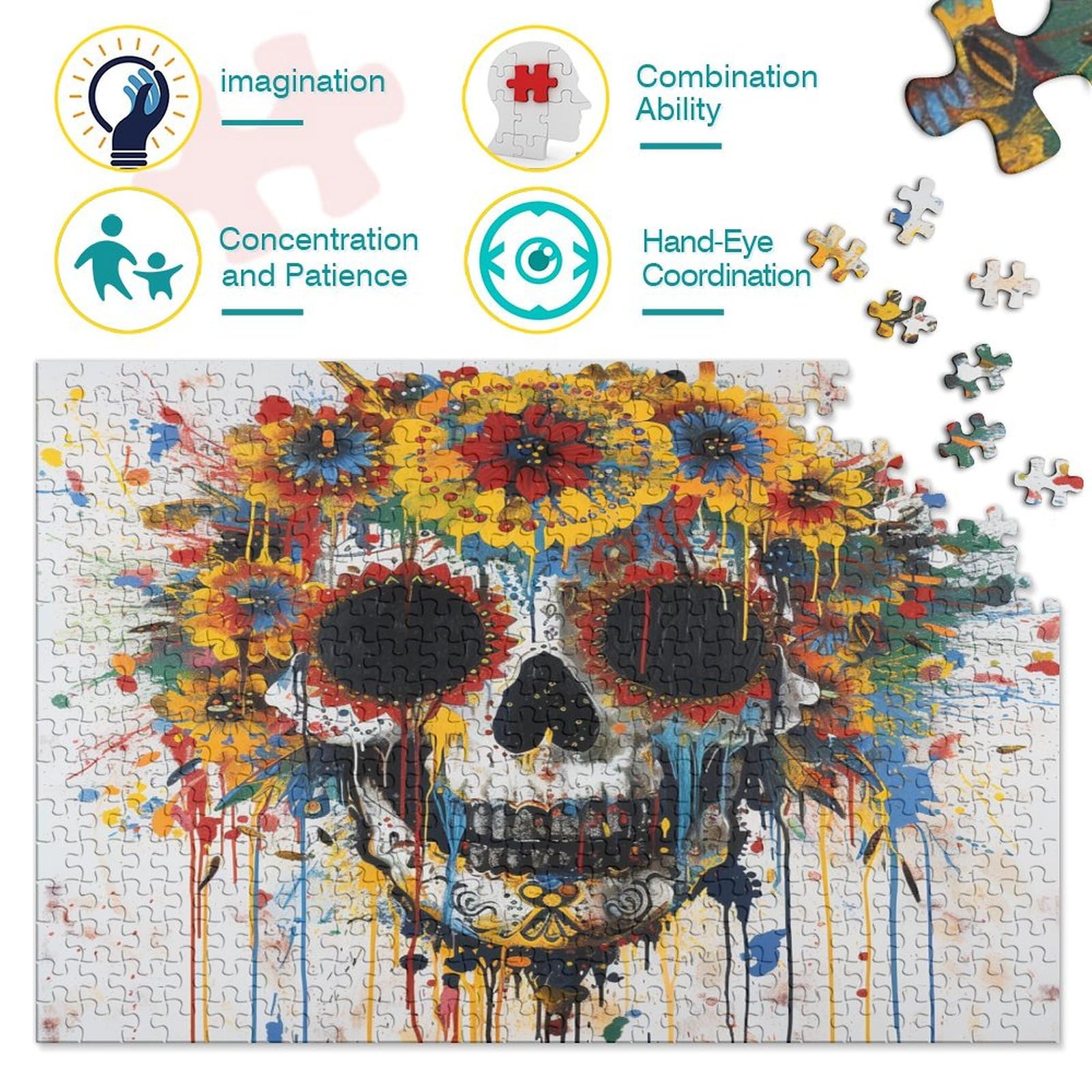 Czaszka Puzzle 1000 sztuk Puzzle 1000 sztuk dla dorosłych Edukacja Puzzle Wymagająca gra dla dorosłych Dekoracja domu 1000 sztuk (75 x 50 cm)