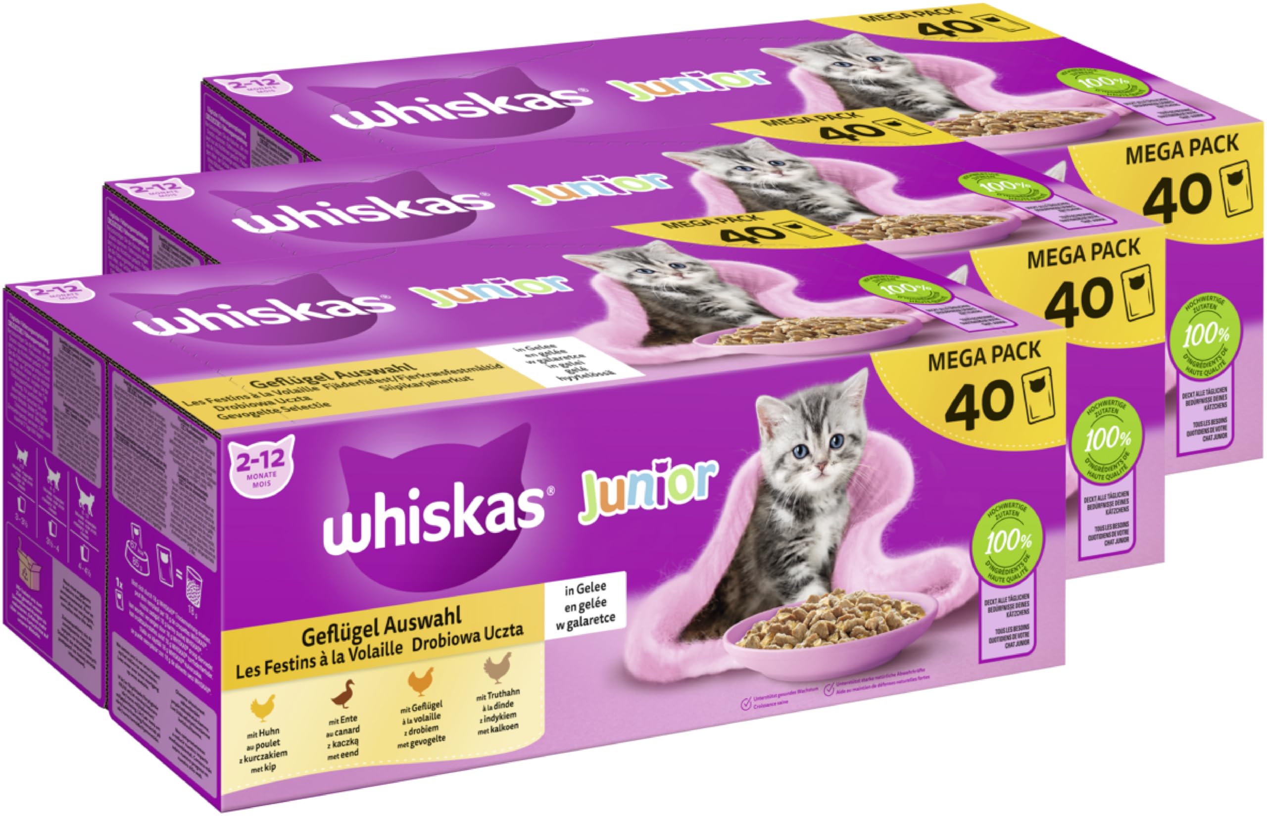  WHISKAS® Portionsbeutel junior Geflügel Gelee für Kleinkatzen
| WHISKAS® Multipack Portionsbeutel Junior Geflügel Gelee