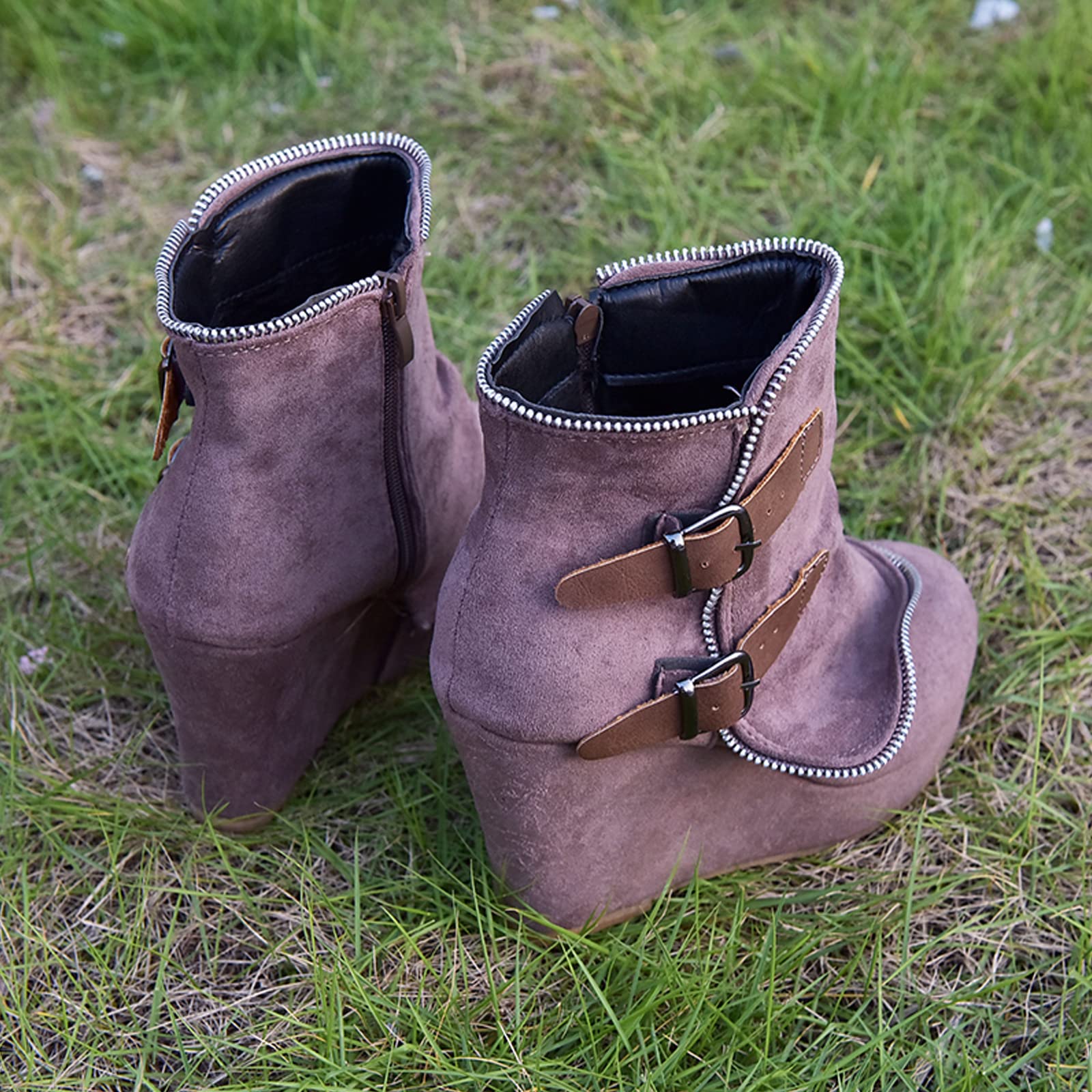 UMore Botines Elegantes de Tacón y Hebilla Decorativa Mujer Otoño Invierno Calentar Piel Forro Botines Retro Cordones Mujer Botas Zapatos de Plataforma