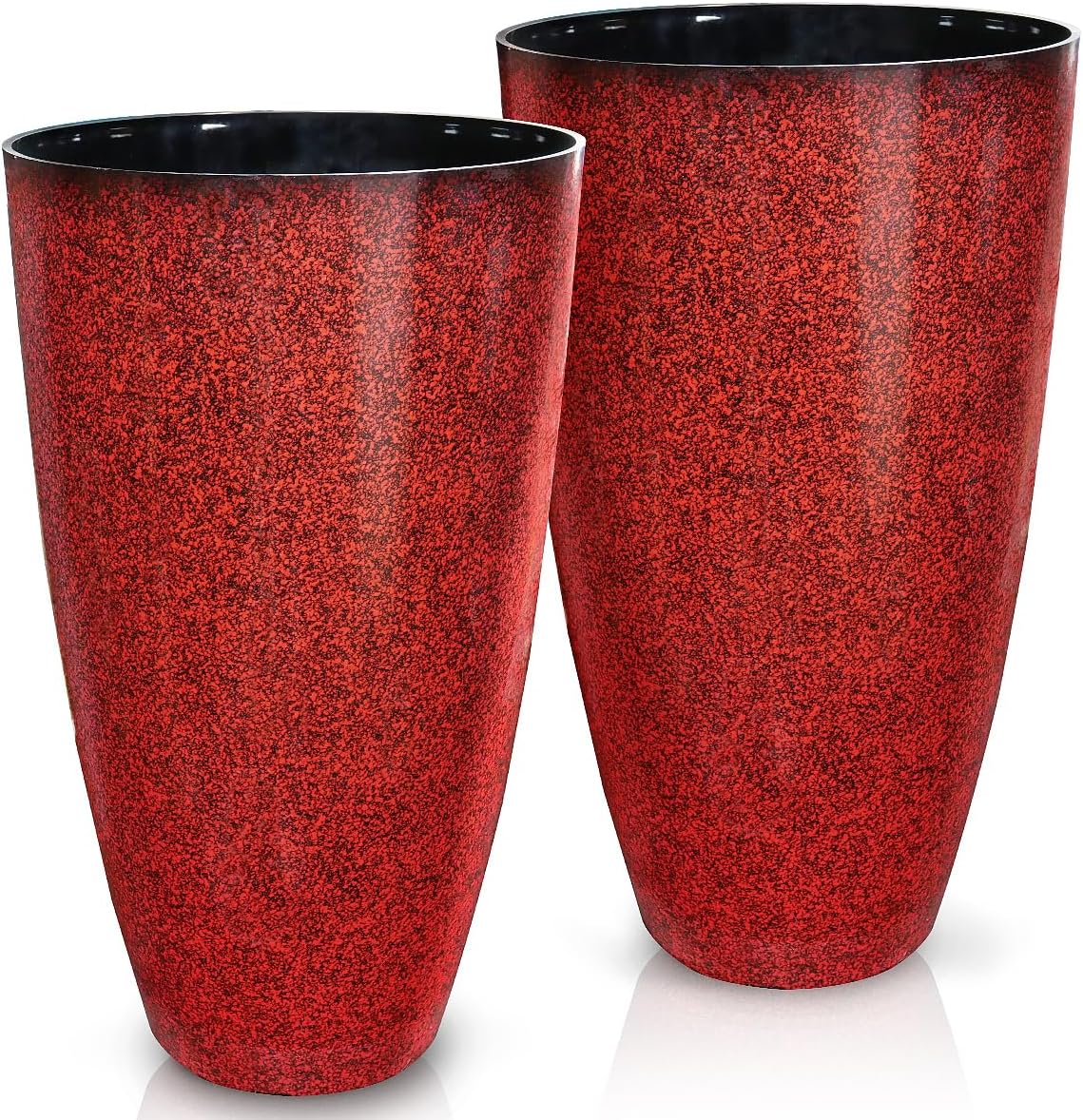 2 Pcs Pack 21 Inches Plastic Resin Tall Tapered Planter Pots Large Round Planter Flower Pot with Drainage Holes for Indoor Outdoor Deck Porch Yard Office Garden Home Patio Front Door (Red, L)