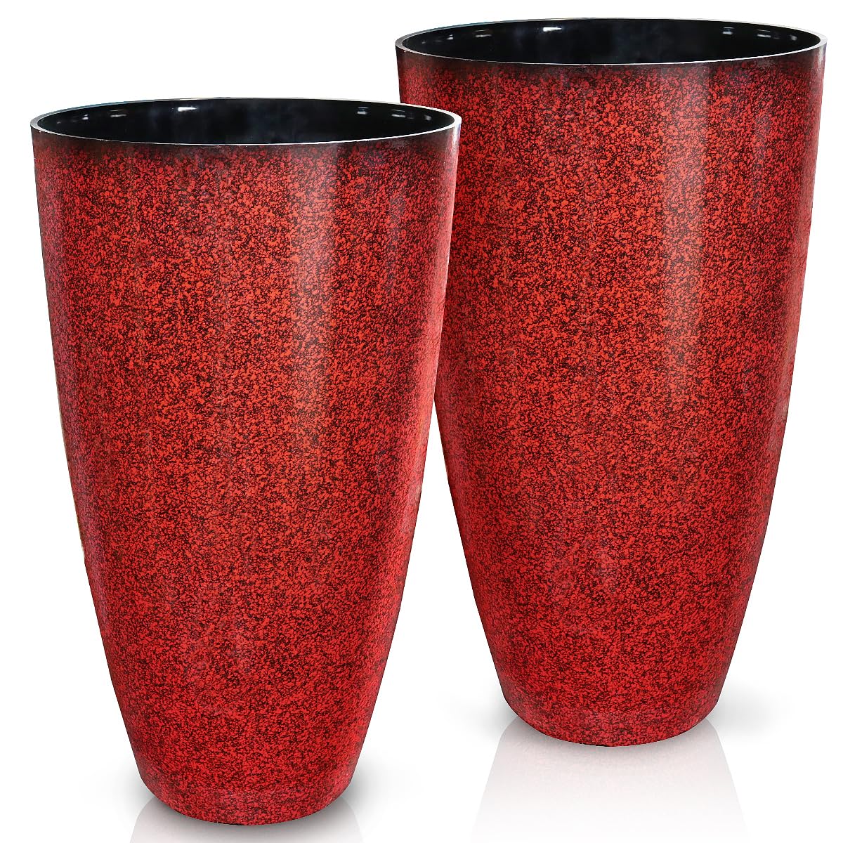 Photo 1 of 2 Pcs Pack 21 Inches Plastic Resin Tall Tapered Planter Pots Large Round Planter Flower Pot with Drainage Holes for Indoor Outdoor Deck Porch Yard Office Garden Home Patio Front Door (Red, L)