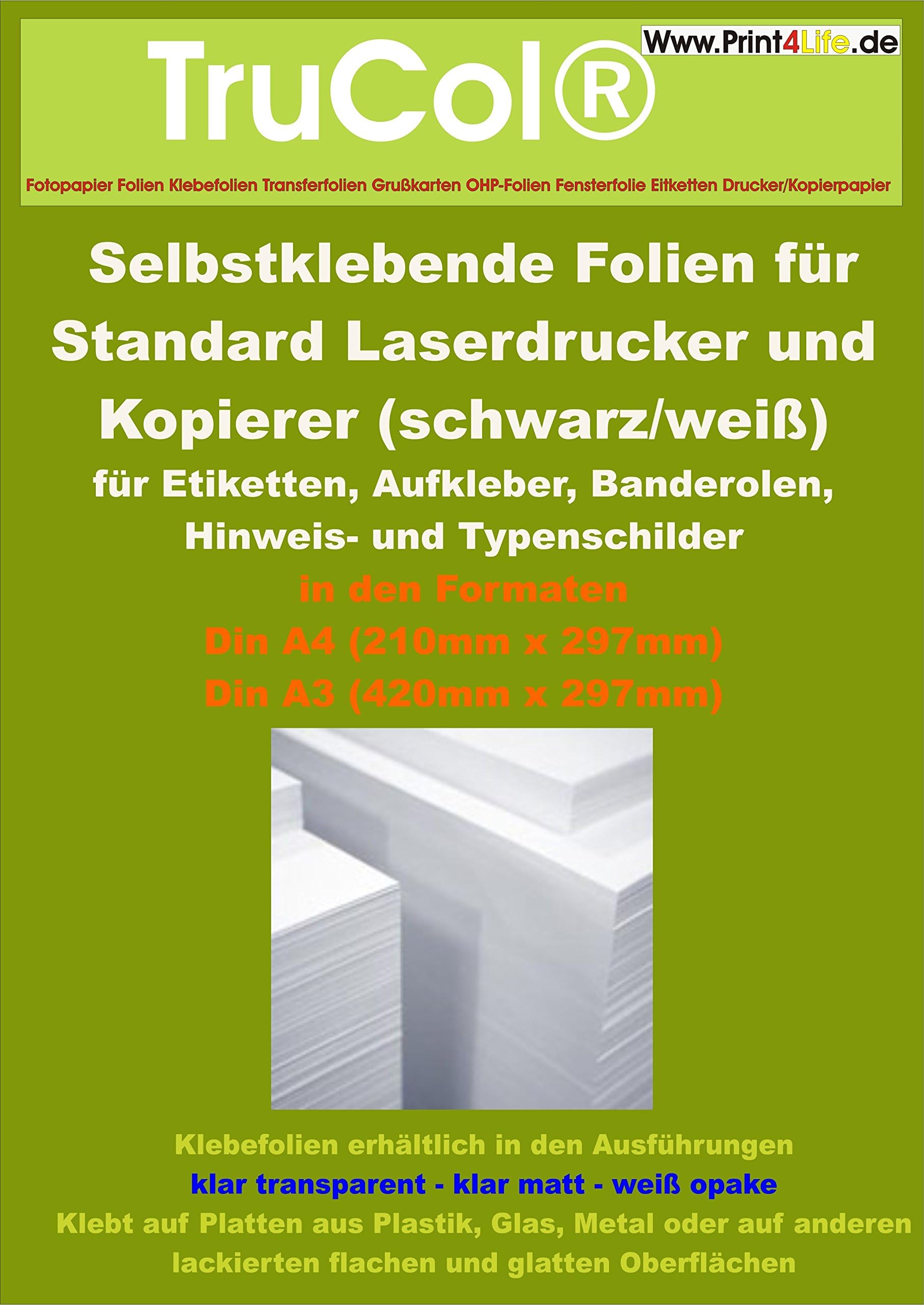10 sheets of A4 clear transparent adhesive films for black and white laser printers and copiers (standard laser printer + copier) Thickness: 0.08mm