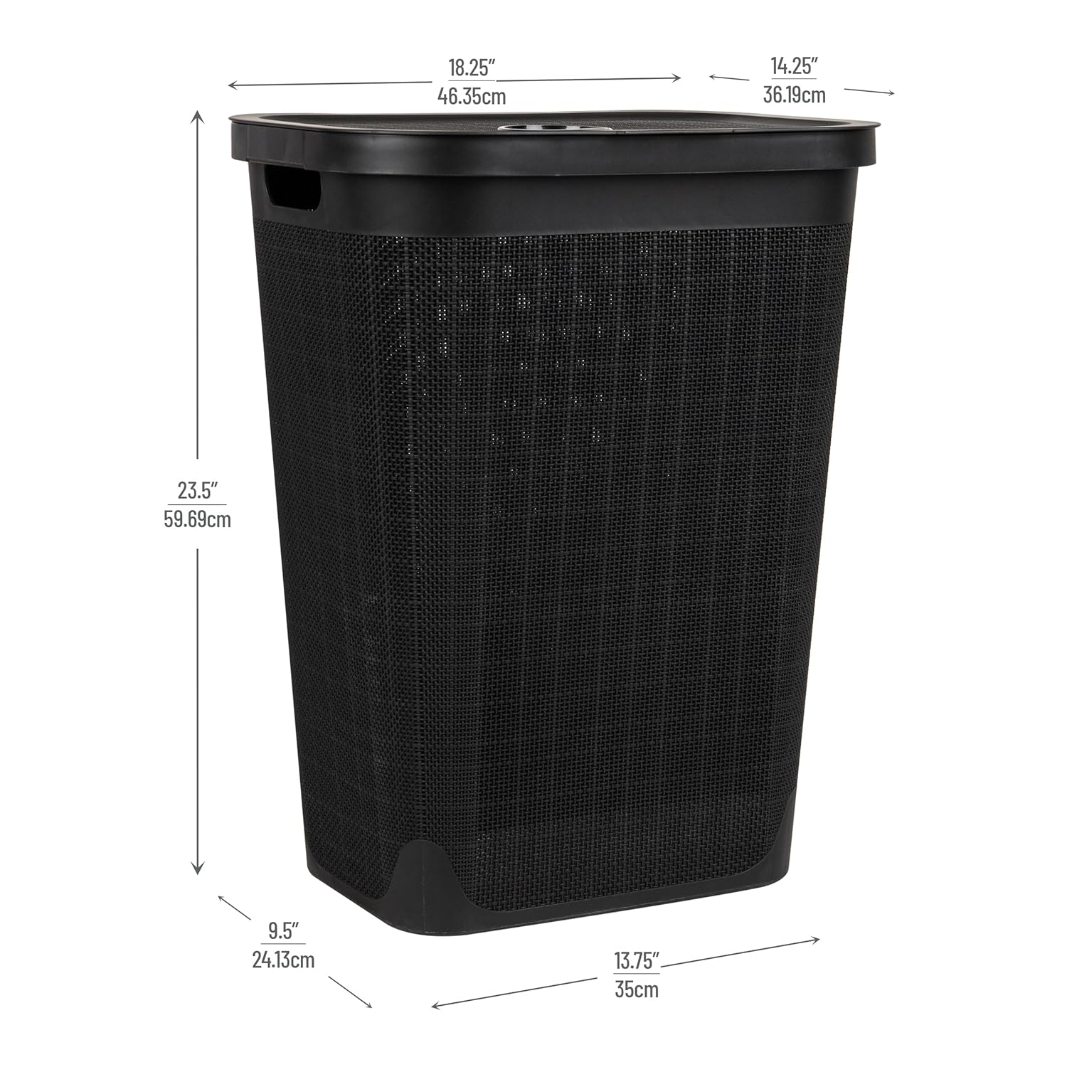 Condition photo showing New/Like New for mind reader 60l slim laundry hamper, clothes basket, lid, linen design, plastic, black