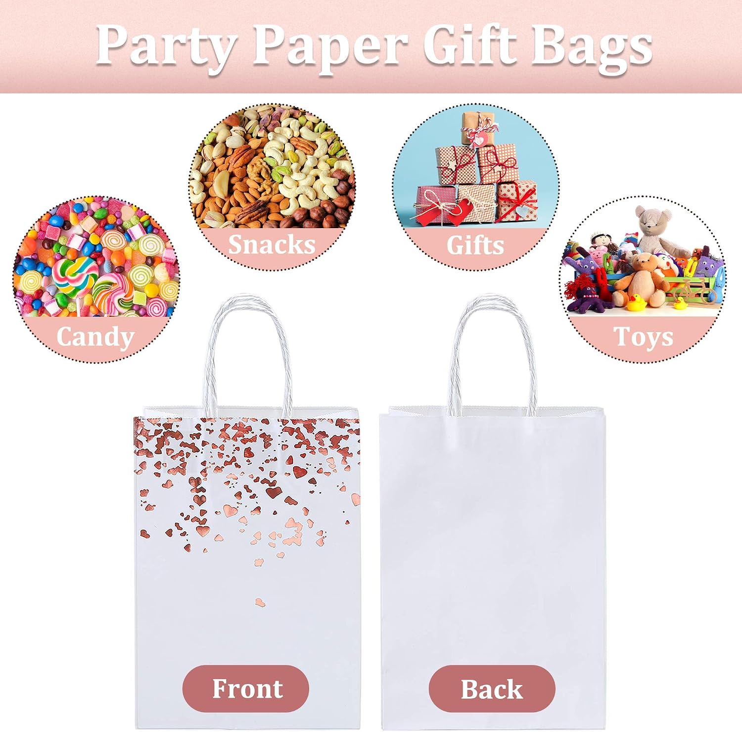Cooraby 18 Pieces Rose Gold Bronzing Paper Bags Hen Party 6.3 x 3.1 x 8.6 Inch Bride Wedding Kraft Bags Birthday Gift Bag with Handle for Parties Celebrations (Color C) image 3