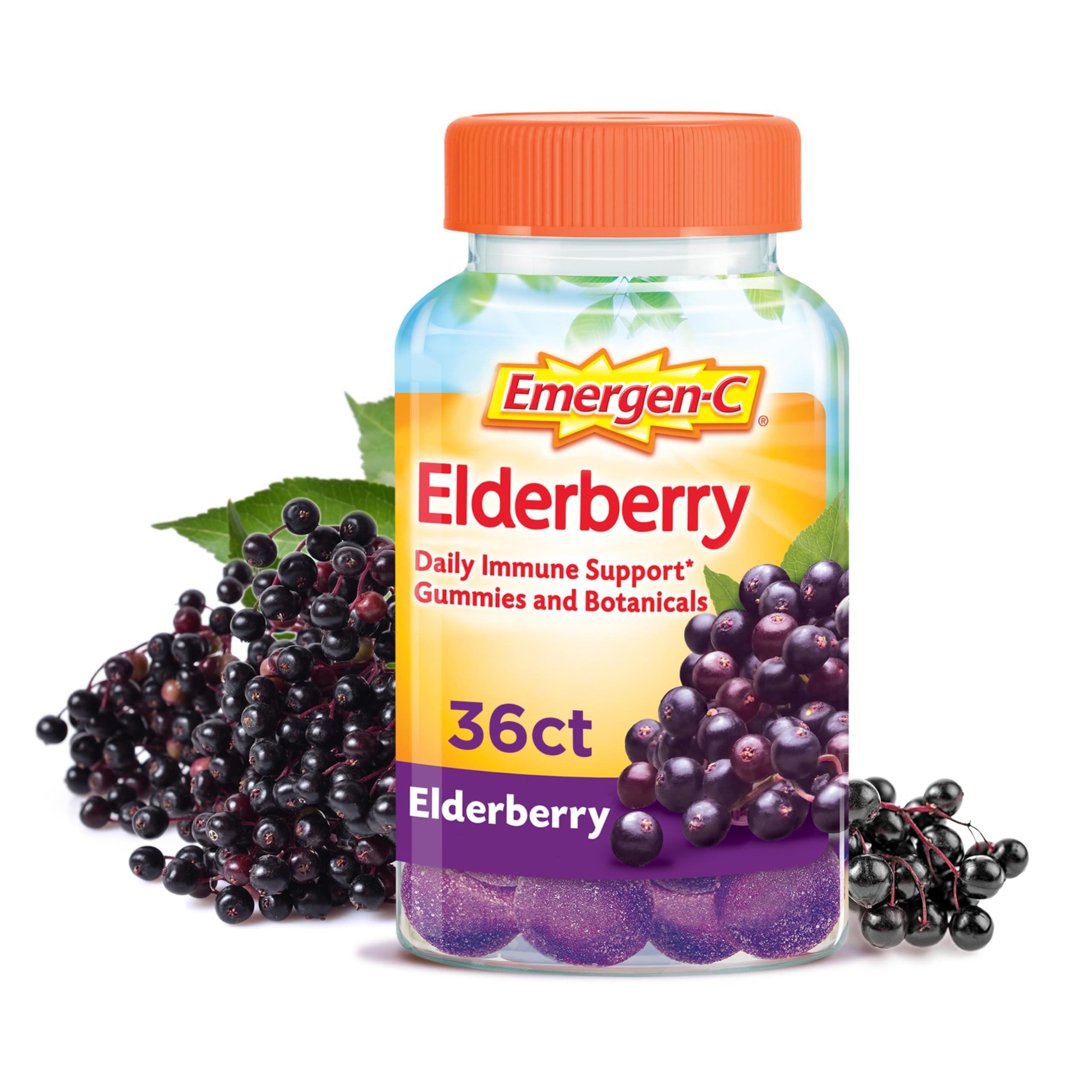 Emergen-CElderberry Gummies, Elderberry Immune Support Natural Flavors with High Potency Vitamin C, Back to School Essentials - 36 Count