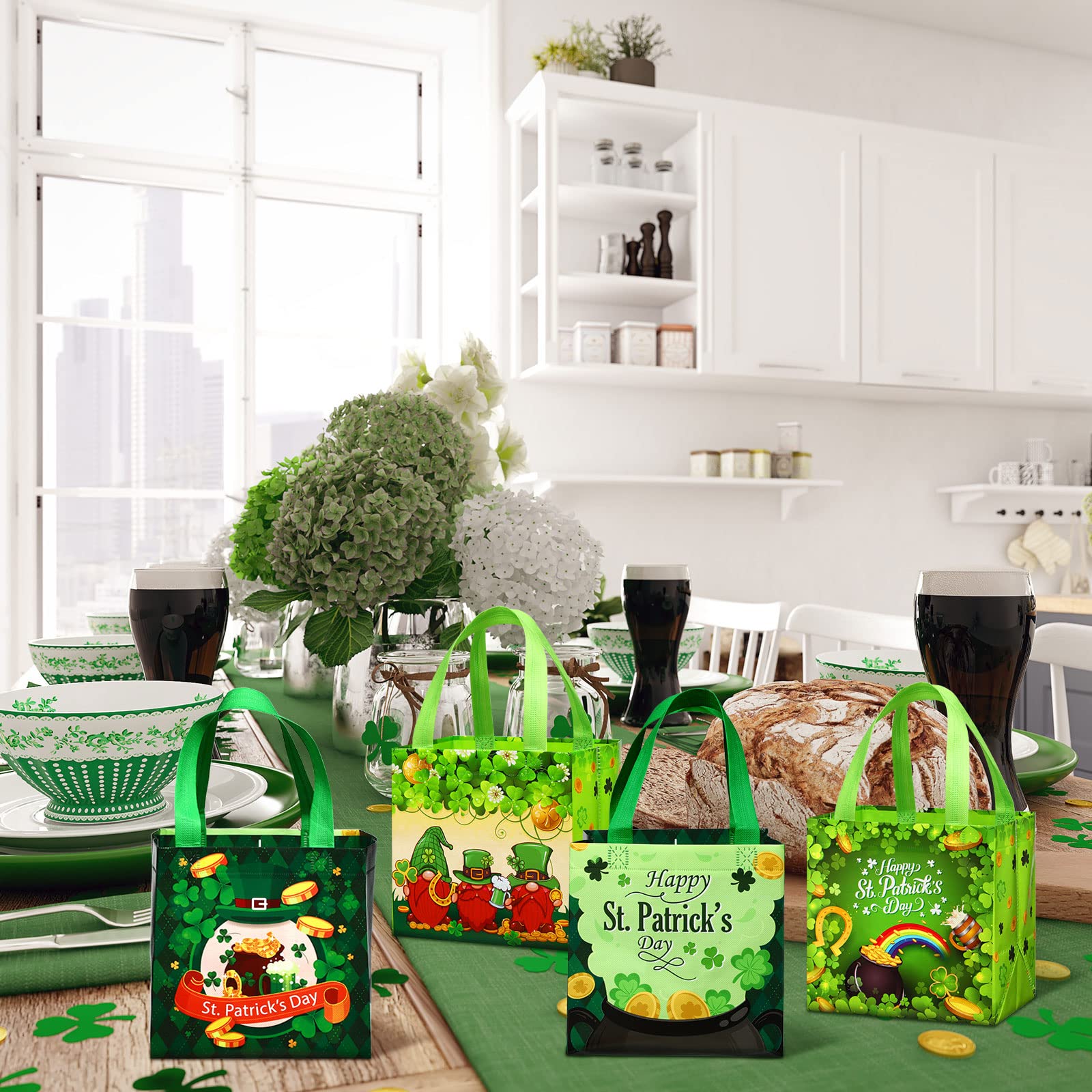 Wesnoy 48 Stück St. Patrick's Day Geschenktüten, 20x19x8 Cm | Wiederverwendbare Vlies-Taschen Mit Griffen Für Partygeschenke