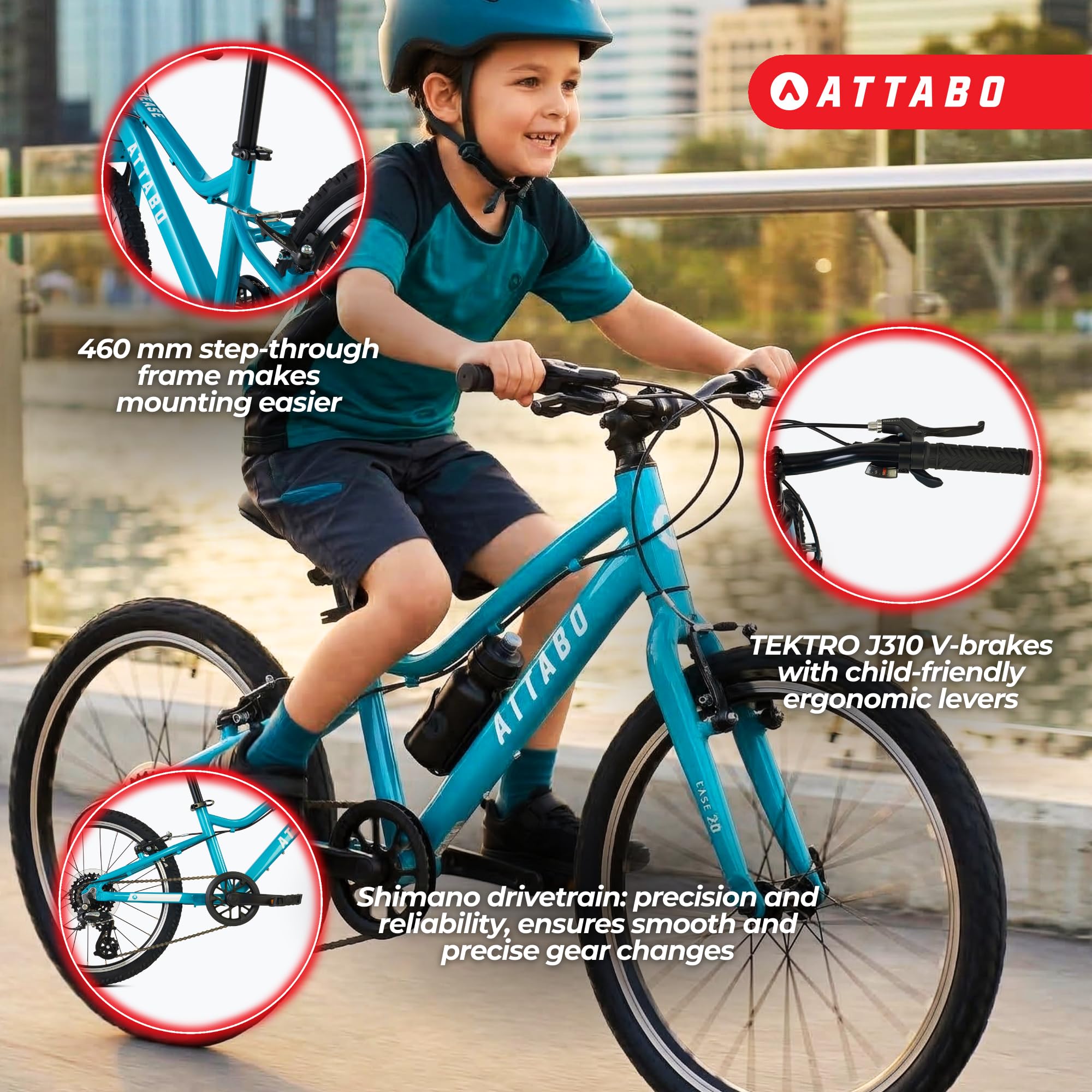 ATTABO Bicicletta per Bambini EASE 20" Leggera Resistente Gradino Basso Manubrio BMX Ergonomico Deragliatore