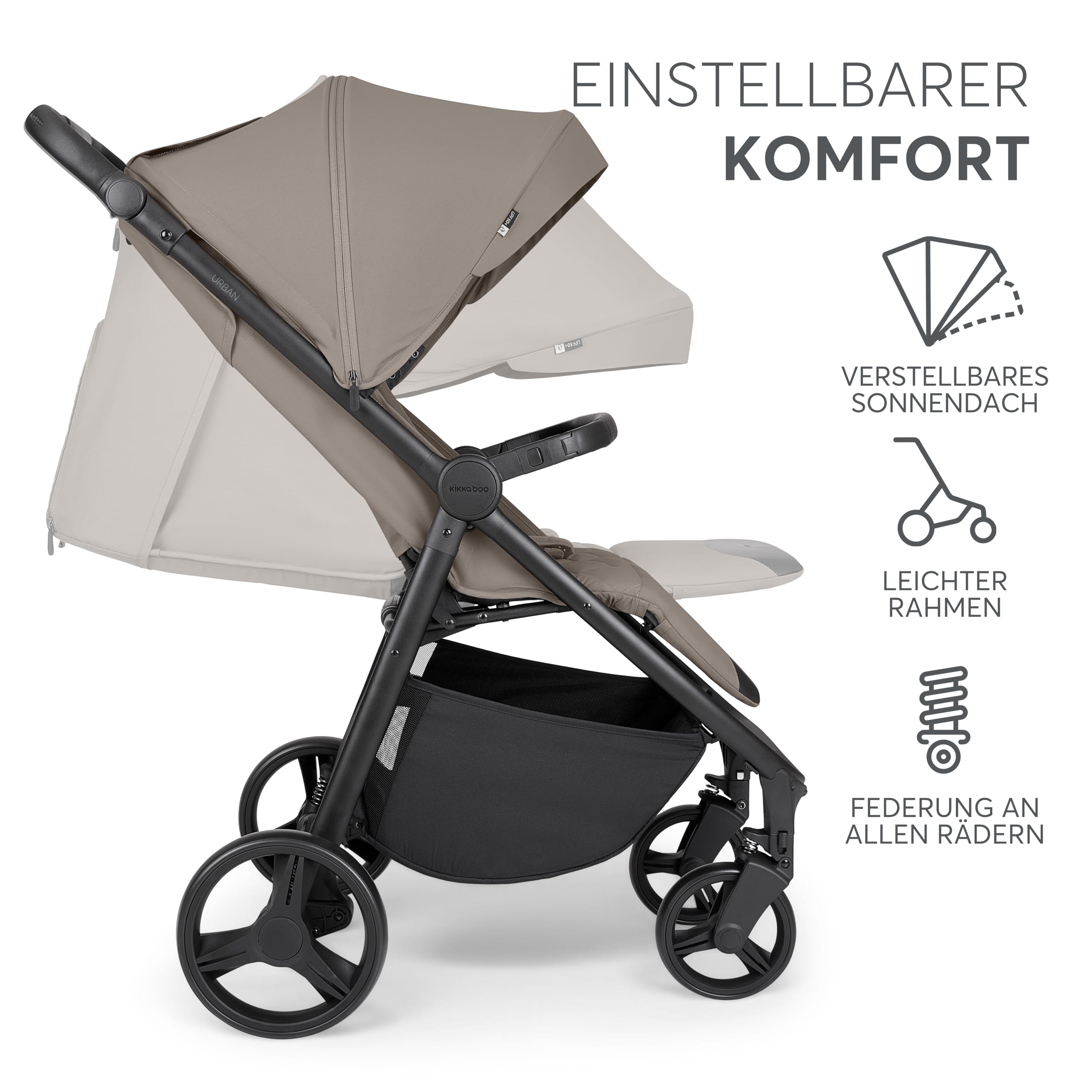 KikkaBoo URBAN Reisebuggy Kinderwagen, ab Geburt bis 22 kg, EVA Räder mit Federung, Beige