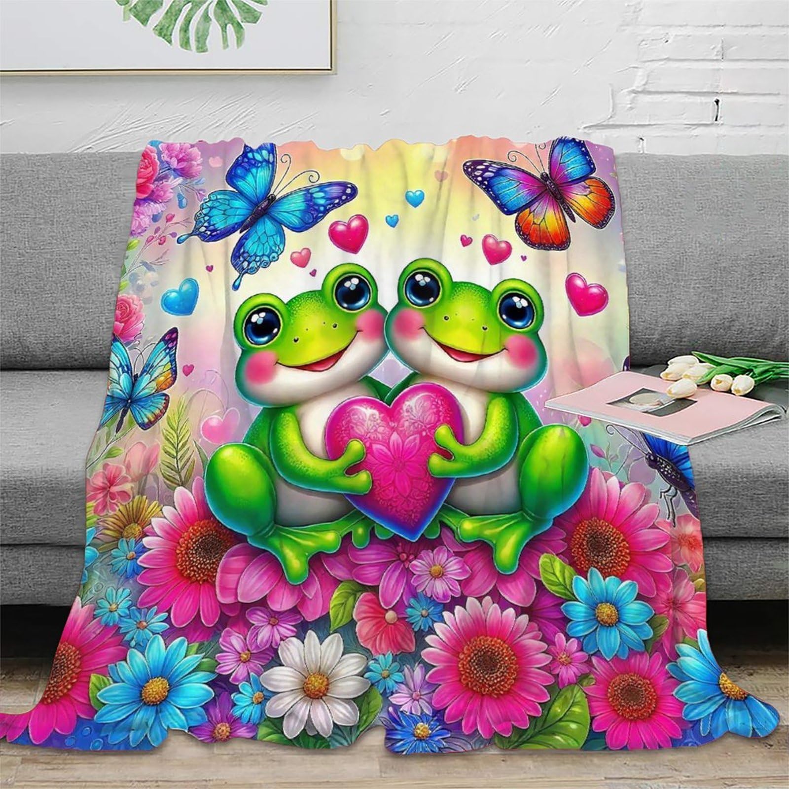 Couverture grenouille 3D en peluche douce pour grand lit 200x230 cm