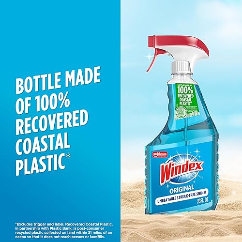 Miniatura 9 de Windex Botella de spray limpiador de vidrio y ventanas, nuevo embalaje diseñado para evitar fugas y roturas, color azul original, 23 onzas líquidas