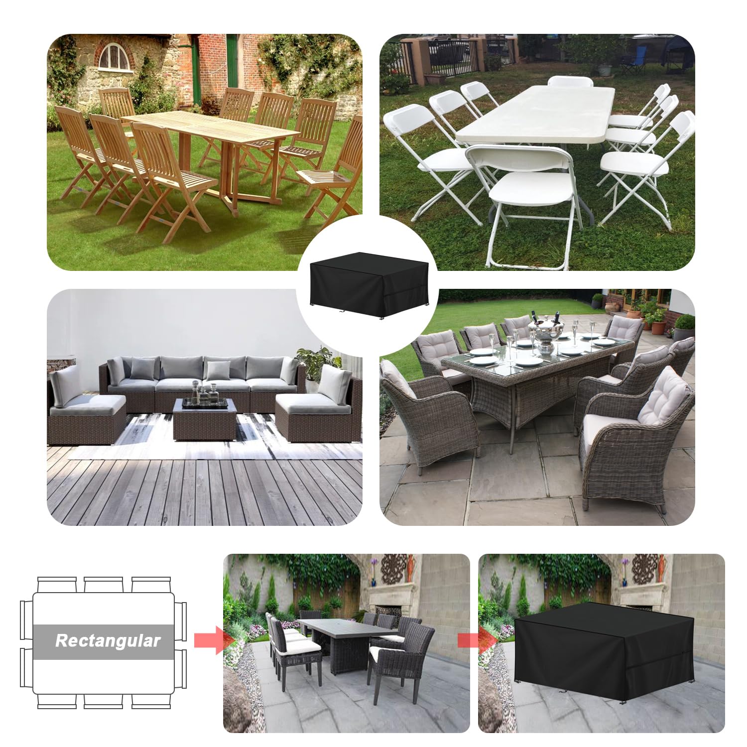 HEIMUNI Housse De Protection Salon De Jardin 180x100x75cm - Bâche Table Extérieure Imperméable 420D Oxford Noire