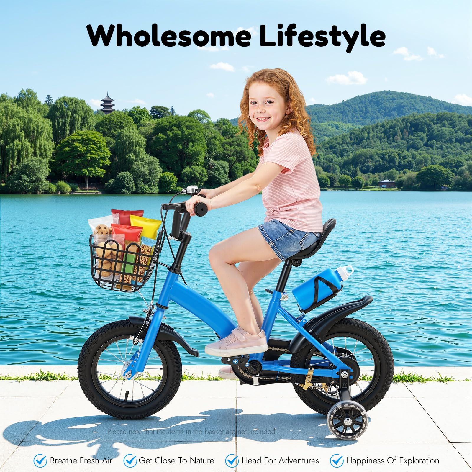 12 Zoll Kinderfahrrad, Höhenverstellbarer Sitz und Lenker, Kinder Fahrrad für 2-5 Jahre Upgraded Kinders Trainingsfahrrad mit Stützrädern, Korb & Wasserflasche Mädchenfahrrad Jungenfahrrad