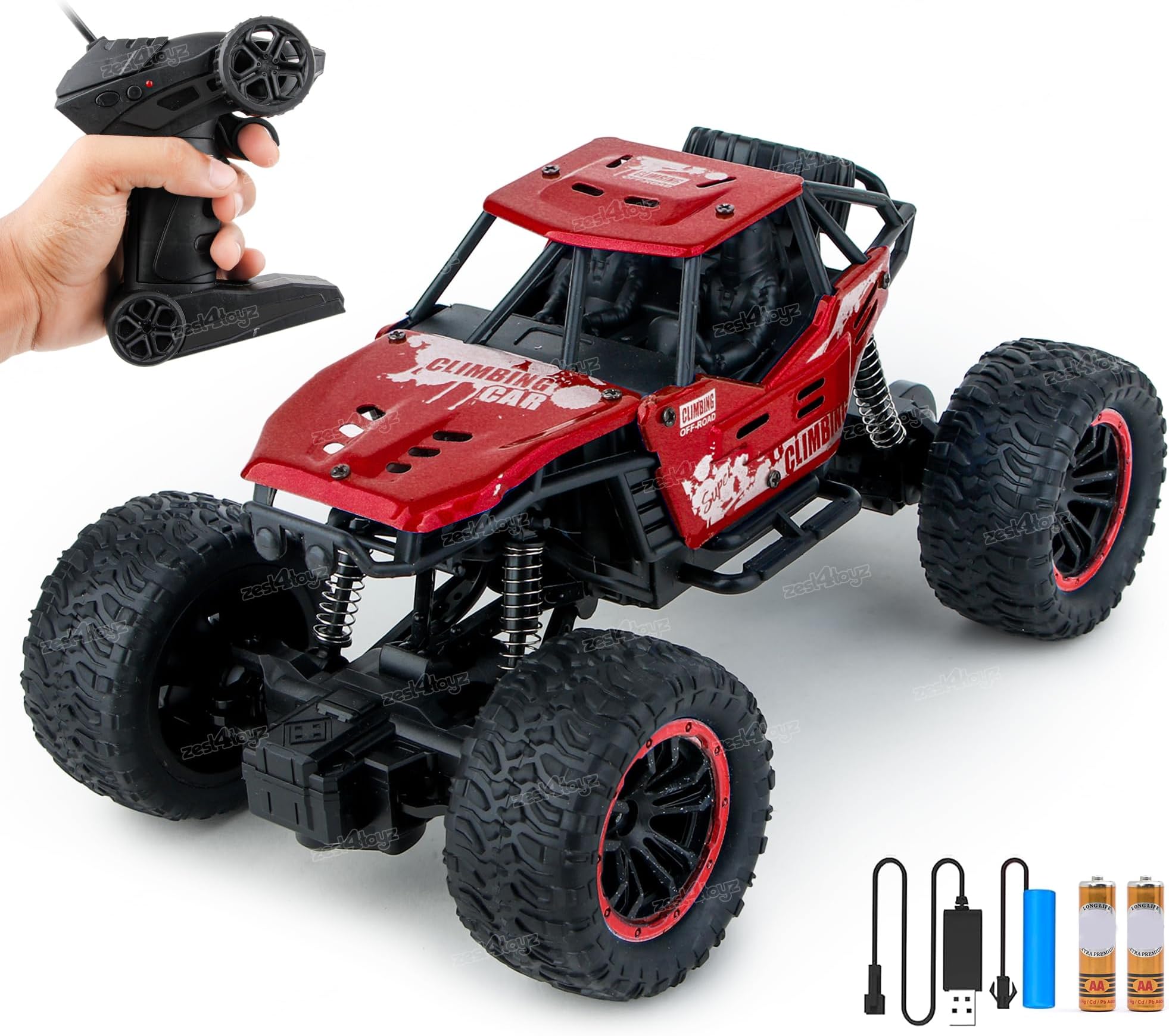 Zest 4 Toyz Remote Control Car Toy Rock Crawler 2WD Monster Truck Offroad High Speed Climbing RC Car Toy Rechargeable RC Drift Car for Boys & Girls - Red (Battery Included)