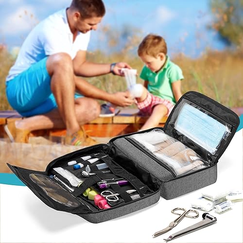 Miniatura 6 de Trunab Bolsa de primeros auxilios portátil vacía, bolsa de suministros médicos con 2 solapas interiores, bolsa de trauma de emergencia para