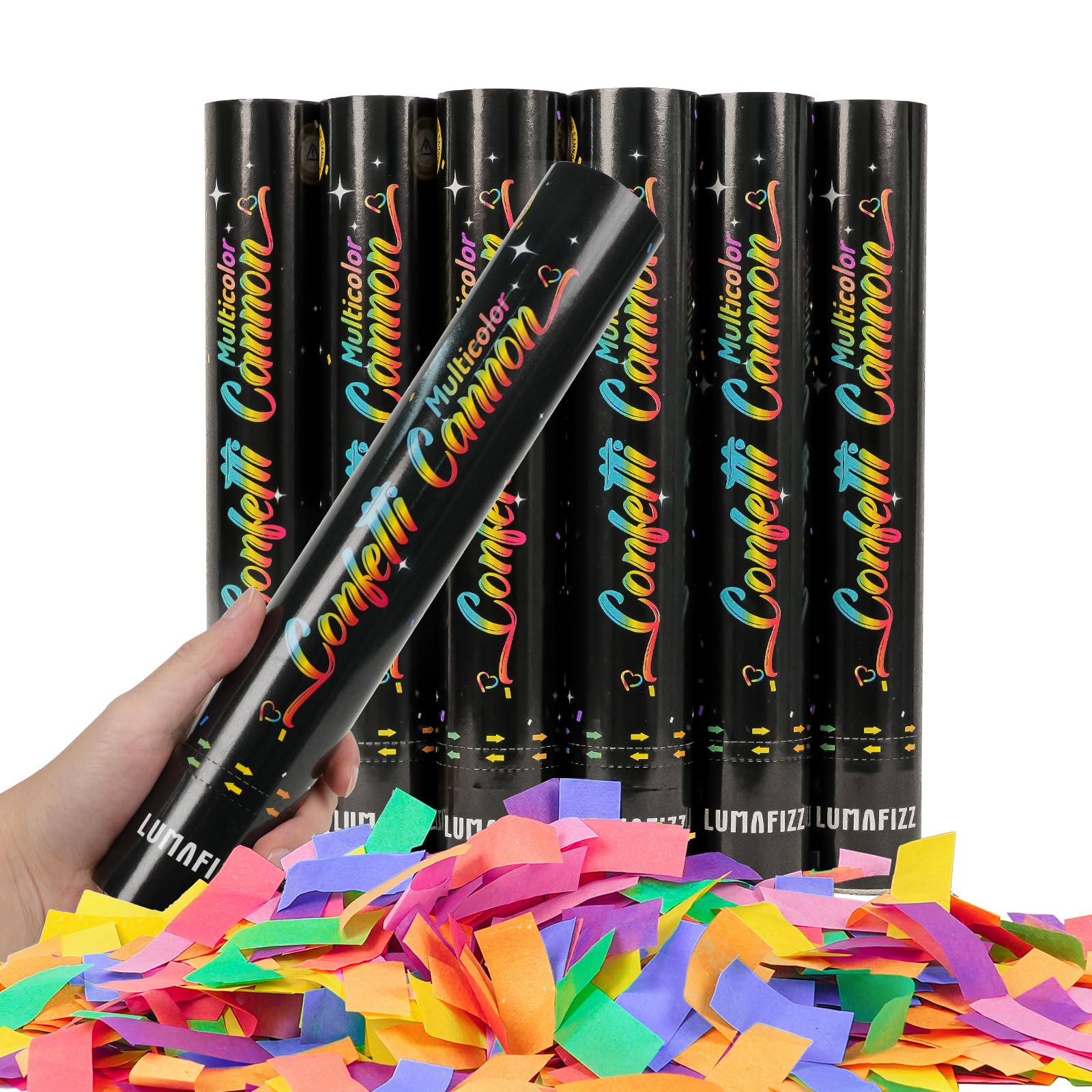 12 Inch Confetti Biodegradable [6 Pack] Confetti Cannons | Multicolor Confetti Poppers for Wedding,Birthday PartyChristmas Eve and New Year Give a