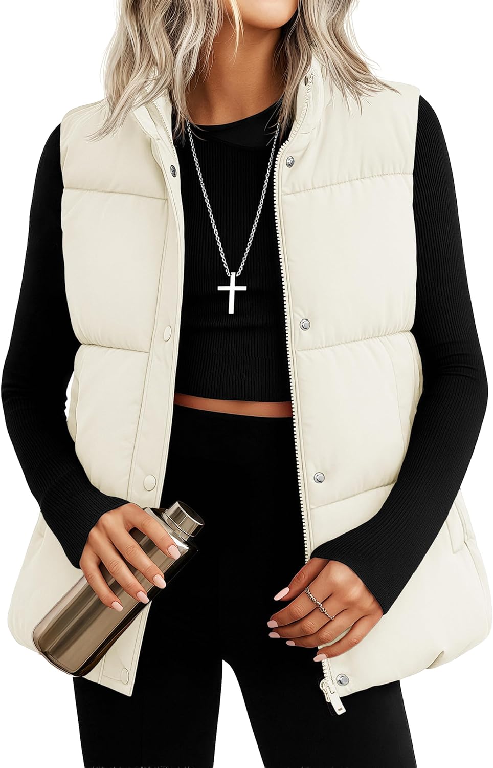 YUCOLEN Down Puffer Vest for Women Warm Winter Quilted Padded Puffy Vests with Pockets Stand Collar Zip Up Coat