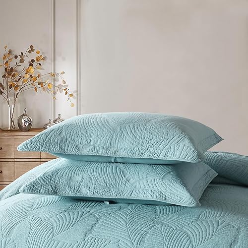 Miniatura 5 de mixinni Juego de funda de edredón de 3 piezas con diseño de árbol de palma, color azul Queen