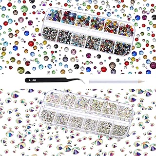 TecUnite 4000 Pieces Glass Flatback Gemstones Round Flat Back Rhinestones 6 Sizes 1.5 mm-6 mm in Box with Tweezer and Rhinestones Picking Pen for Nail Face Art (Crystal AB and Multicolor) - coolthings.us