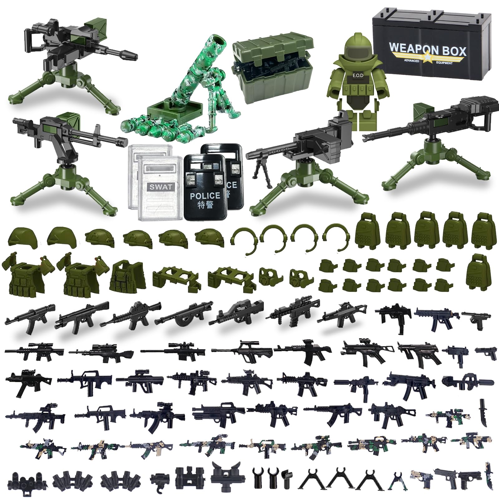 Felicify Military Weapons Set, 135pcs WW2 Weapons Set, Army Minifigures, Military Brickarms, Modern Military Toy Set, Guns Weapon Pack, Swat Pieces and Parts Accessories