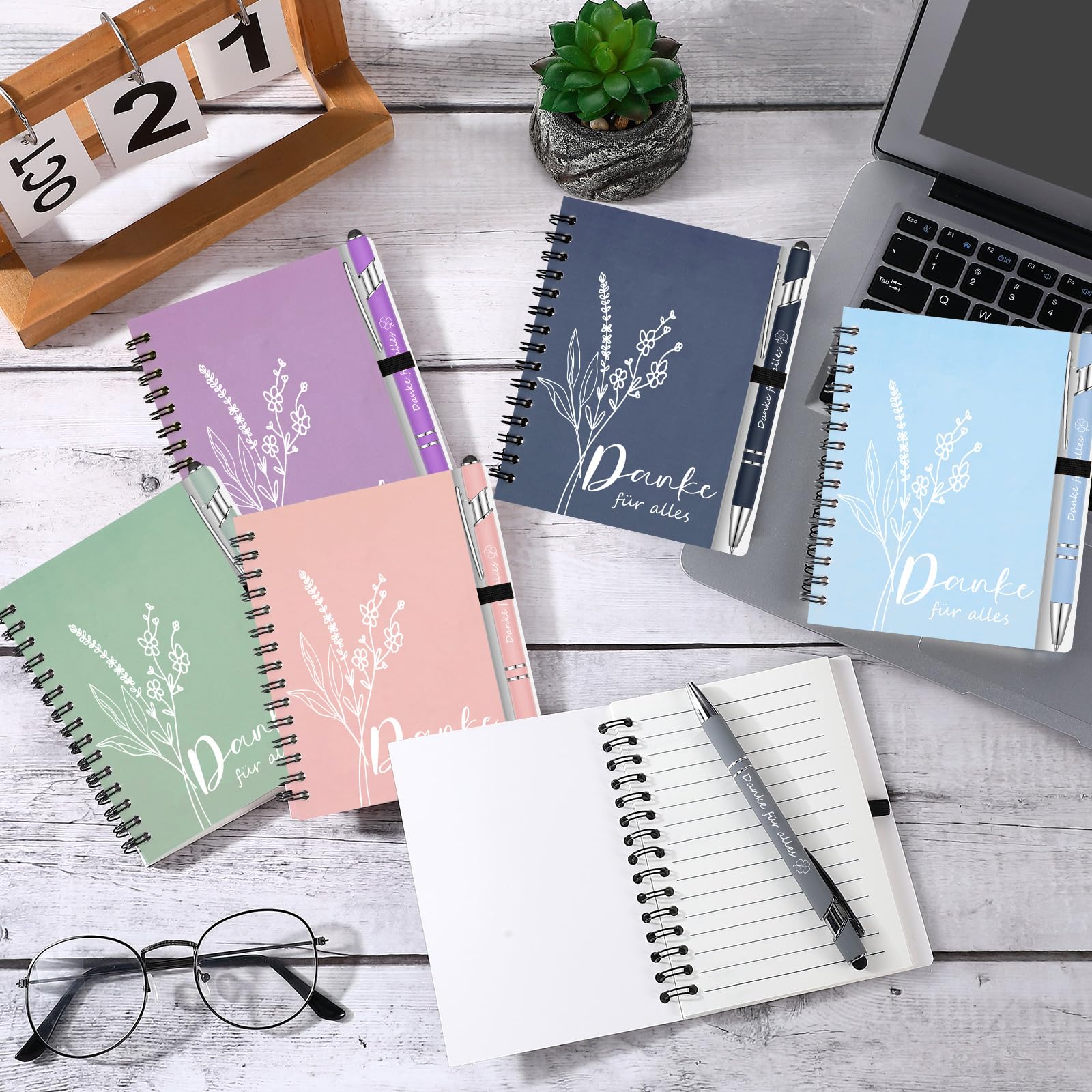 Sinmoe 6 Sets Dankeschön Geschenke für Kollegen 6 Spirale Notizblock, 6 Kugelschreiber mit Touchpen Abschiedsgeschenk für Kollegen Motivierendes Geschenkset für Weihnachten(Danke für Alles)