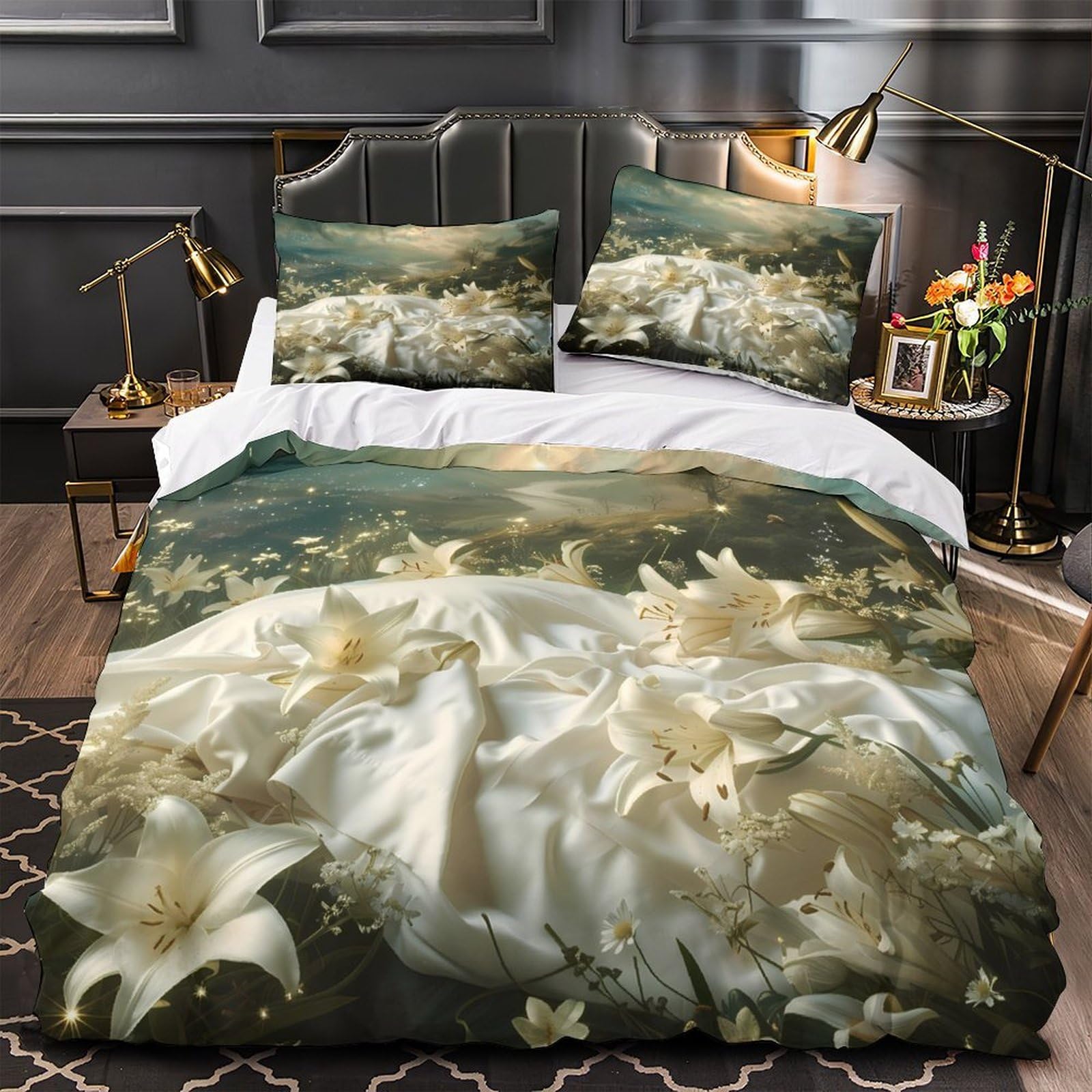 Housse de couette jardin romantique pour chambre adulte et enfant lit 135x200cm