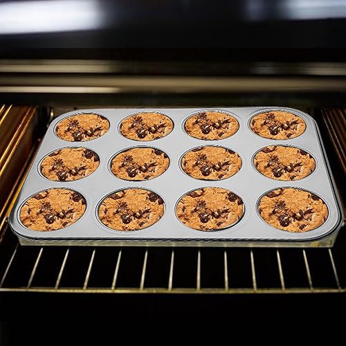 Miniatura 6 de Zioliopaner Molde para magdalenas, 12 tazas antiadherentes para mini pasteles, tartas, galletas, muffins, magdalenas utilizadas por acero inoxidable