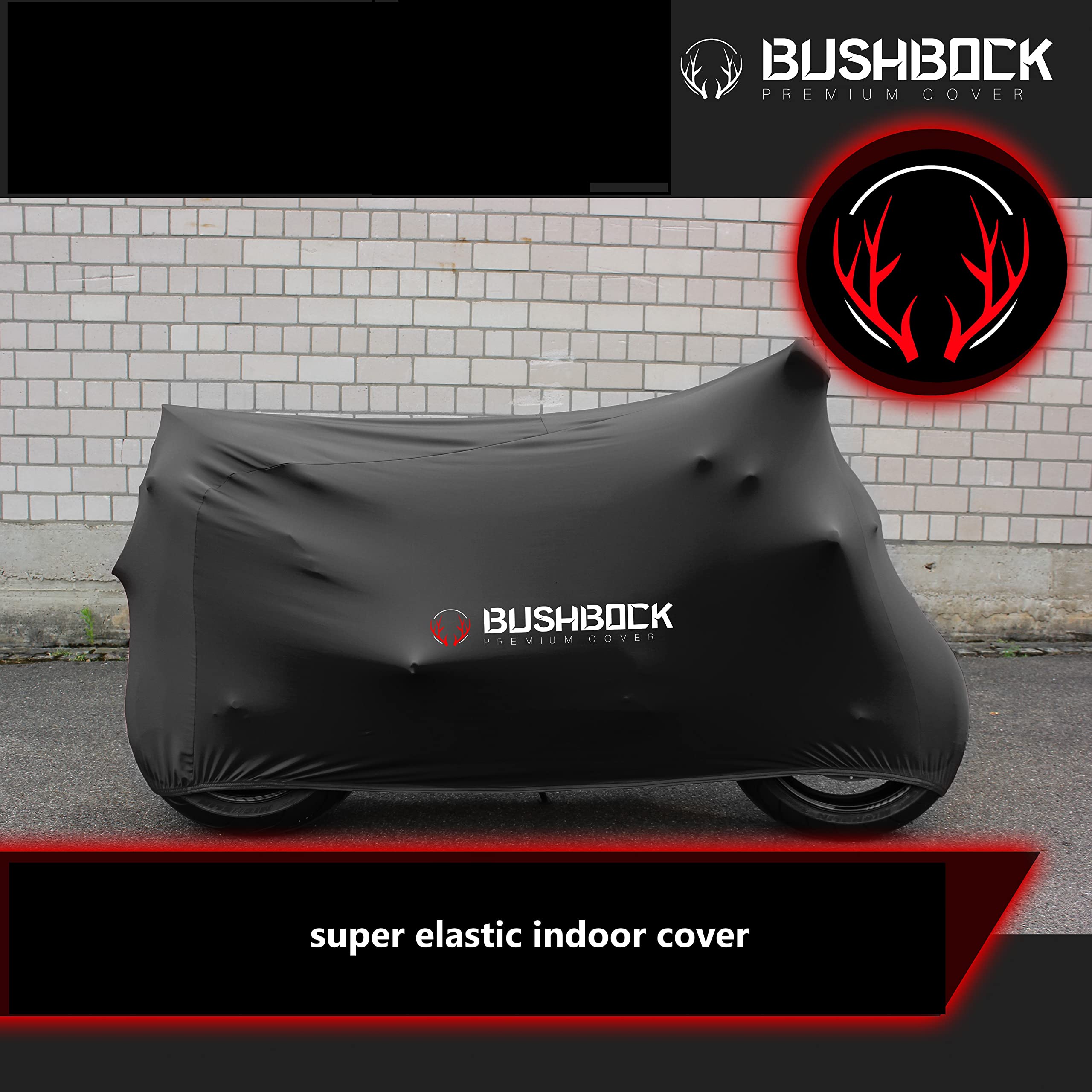 BUSHBOCK Premium Tarpaulin BUSHBOCK® Premium Tarpaulin Telo per motocicletta per interni Protezione antipolvere Tessuto elastico in velluto traspirante (ML, Nero)