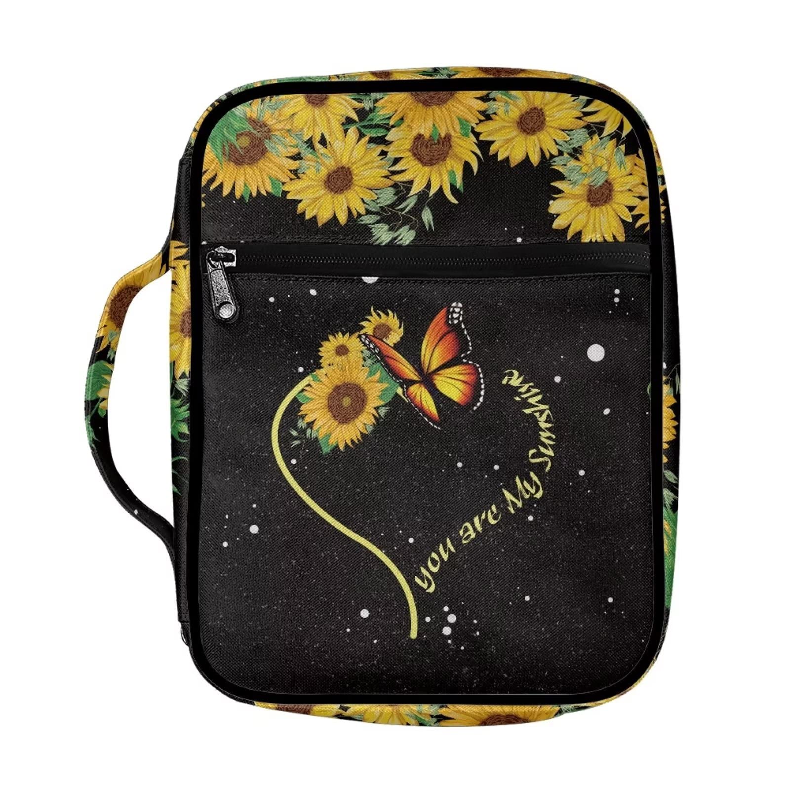 Drydeepin You are My Sunshine Sunflower Butterfly Print Large Bible Cover for Women Large Bible Bag and Totes Handbag Portable Book Bible Carry Case Bible Study Supplies Briefcase Bag for Work