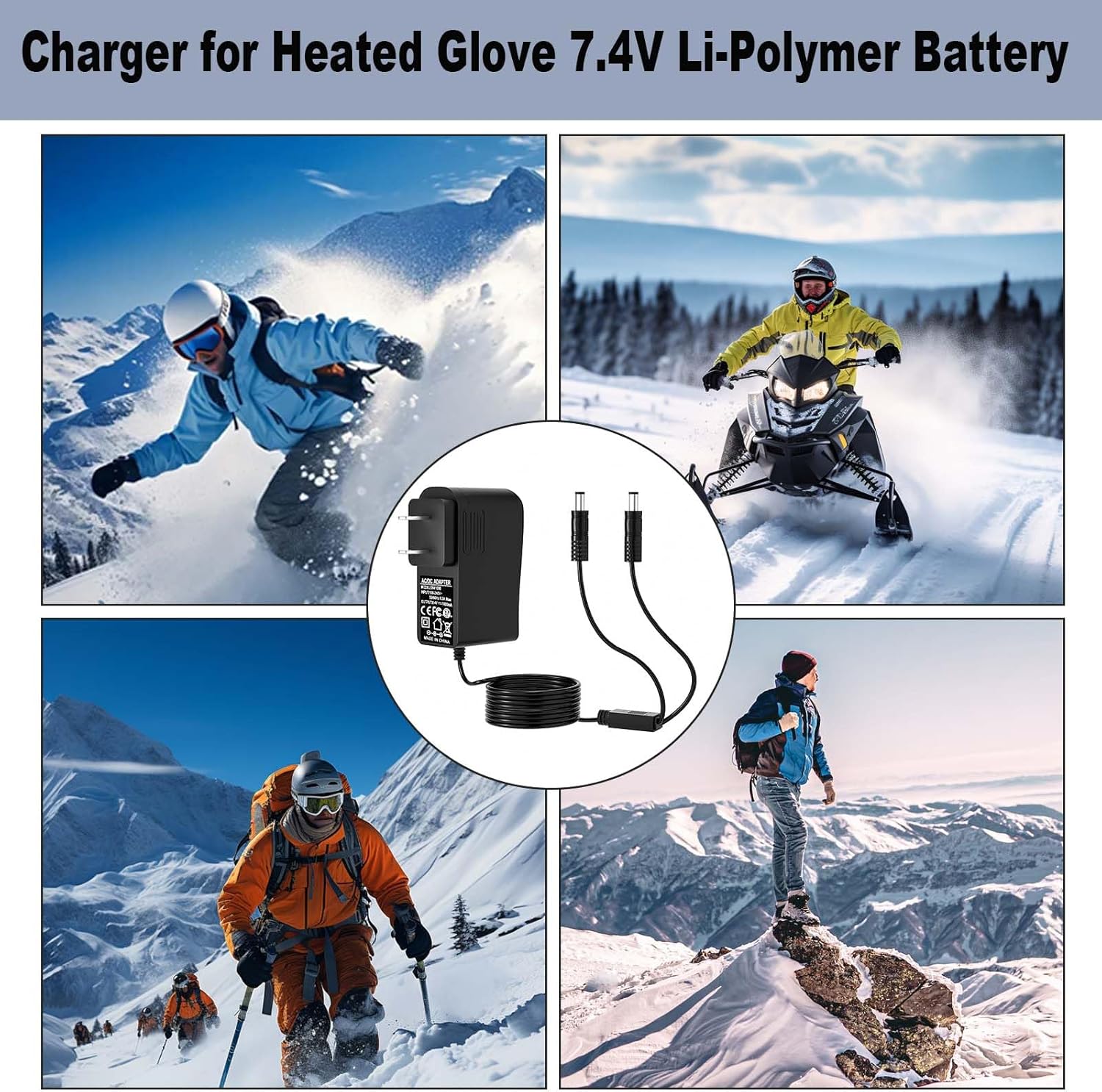Charger for Heated Gloves and Heated Vests Compatible with 7.4V Lithium Polymer Batteries Suitable for Heated Gloves, Heated Socks, and Heated Vests from Savior, Snow Deer, and Sun Will Brands - Image 3