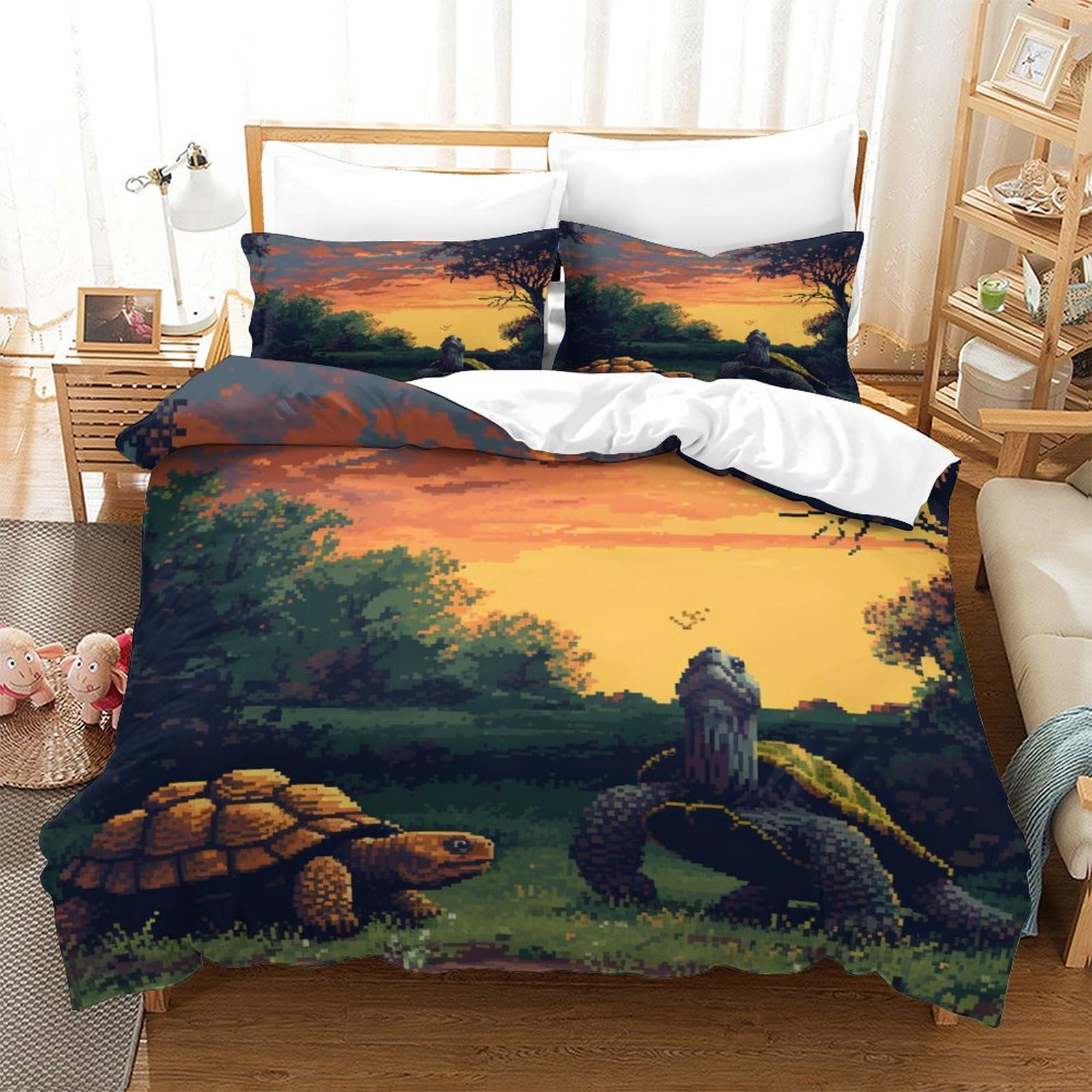 P1s9u7w5y Sea Turtle-3 Sunset Tortoise Scenery 3D Printed Duvet Cover Set 3Pcs Microfiber Animal Bedding Set Double（200X200cm）