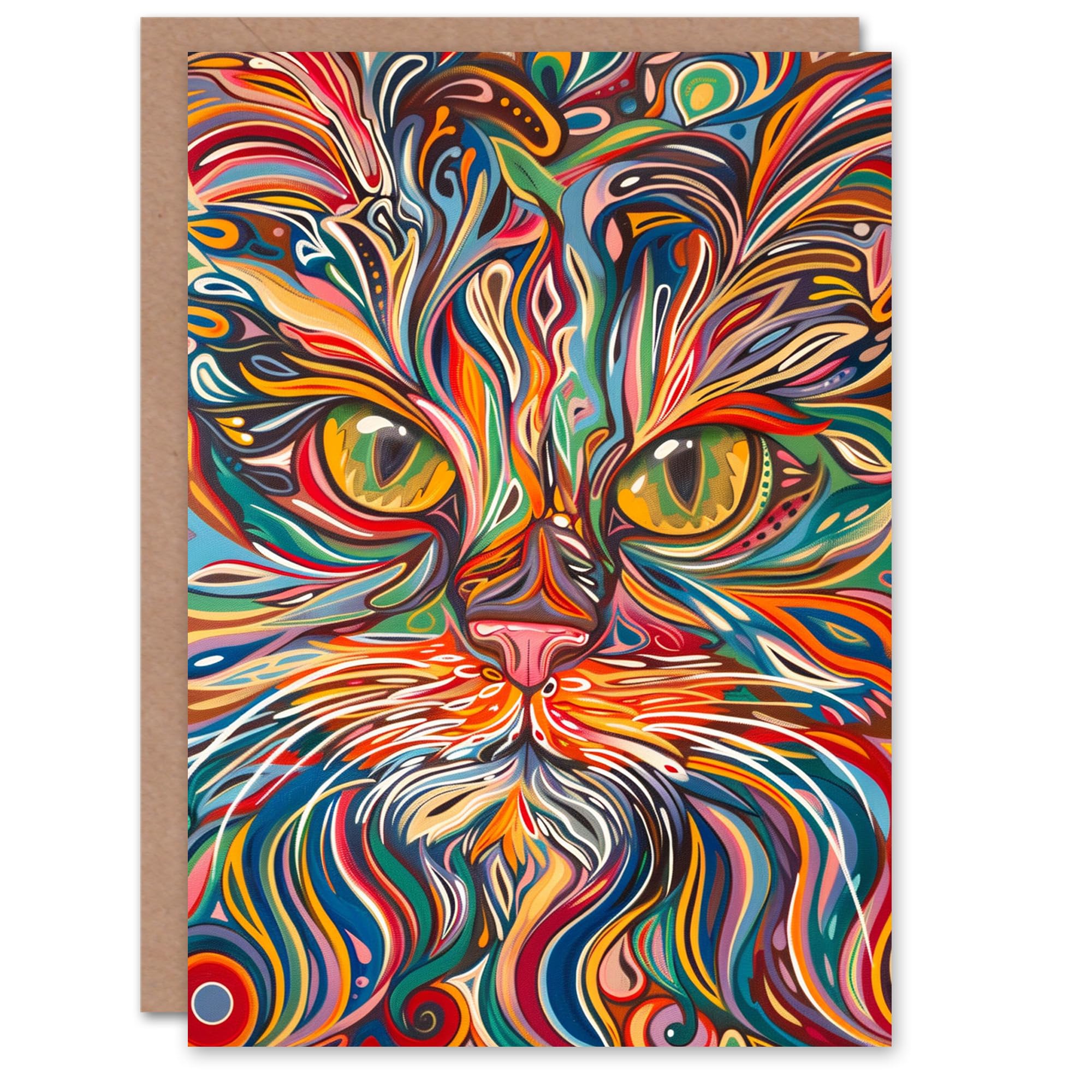 Artery8 Birthday Card Rainbow Trippy Maine Coon Cat Painting Animal Lover For Him Her Man Woman Girl Boy Wife Husband Greeting Card