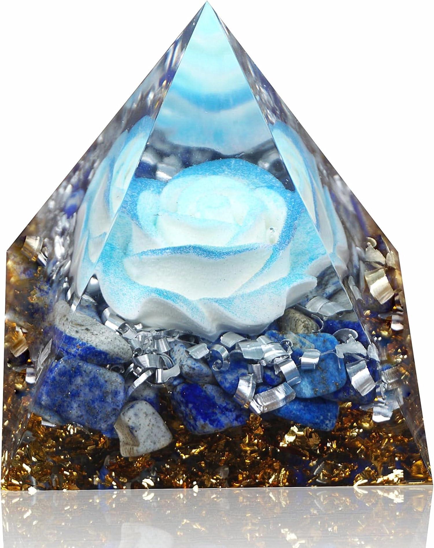 Flower of Life Orgone Pyramid for Positive Energy, Orgonite Lapis Lazuli Healing Crystal Pyramids for Reduce Stress Chakra Reiki Healing Meditation Attracts Lucky and Success