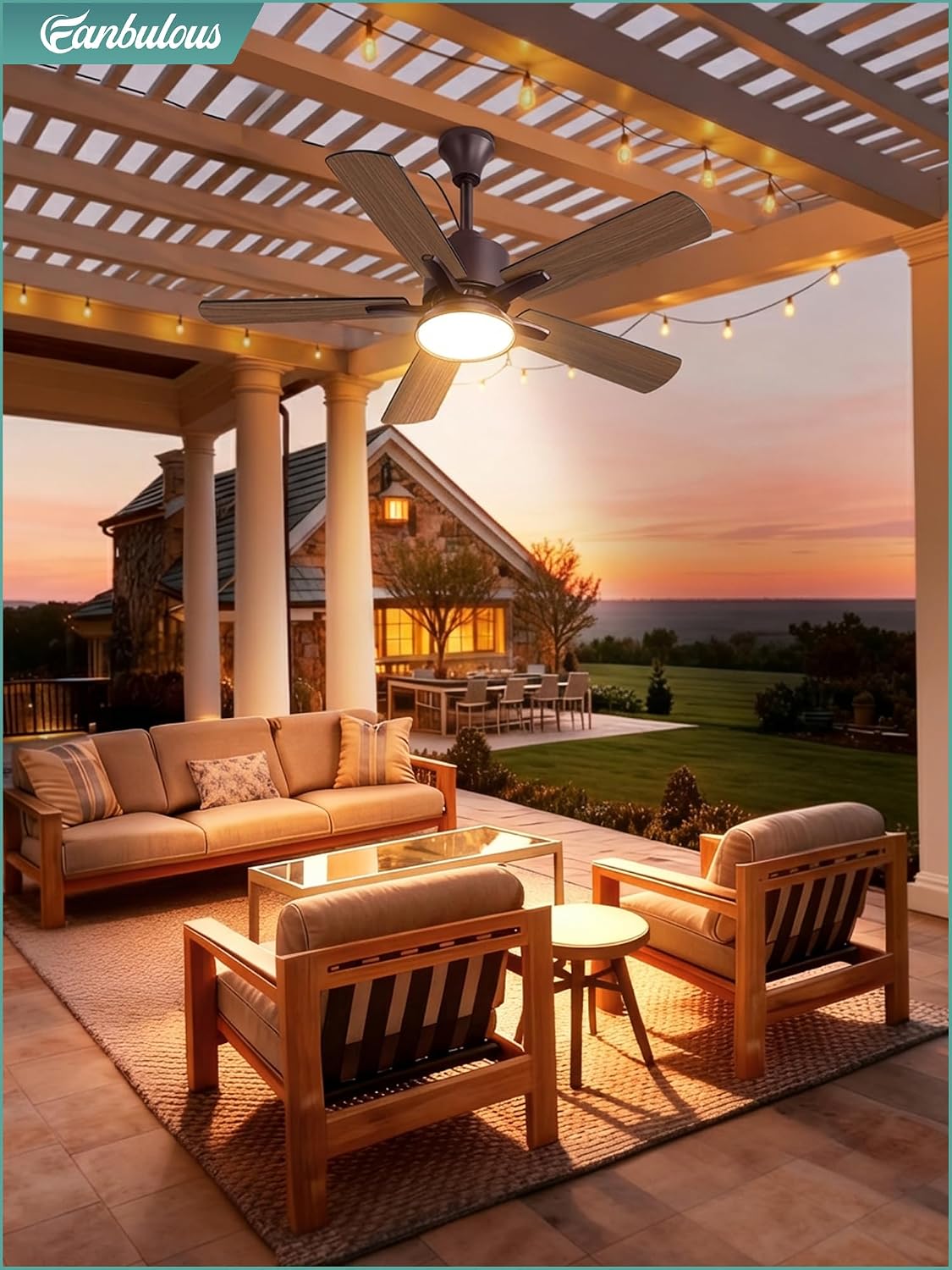 Fanbulous 42" Outdoor Ceiling Fans with Light for Patios, IP65 Waterproof Gazebo Fan, Plug in Ceiling Fan with Remote, 3CCT 6-Speed Oil-Bronze Ceiling Fan with Hanging Hook for Porch, Pergola,Canopy