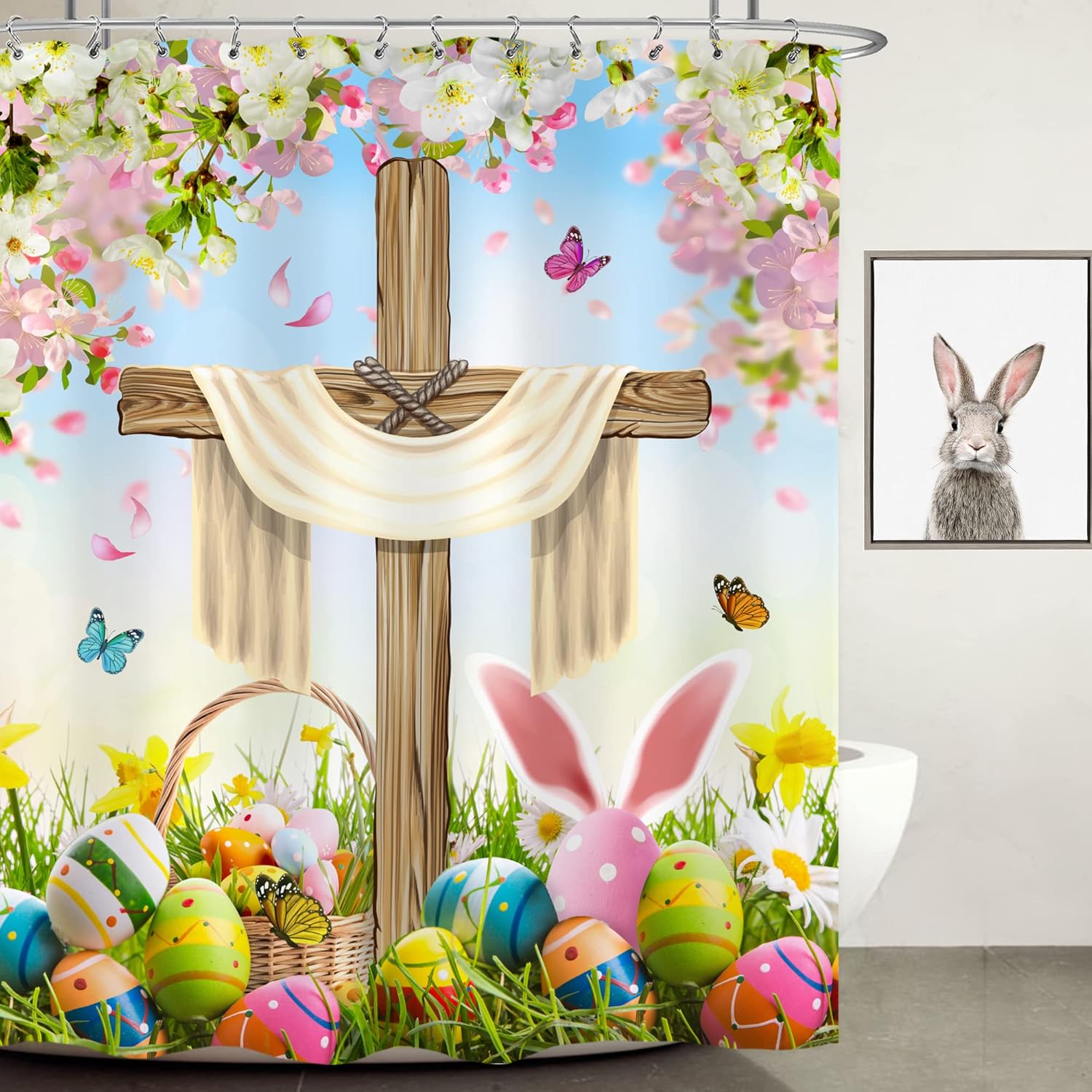 LIGHTINHOME Easter Shower Curtain 60Wx72H Inches Rustic The