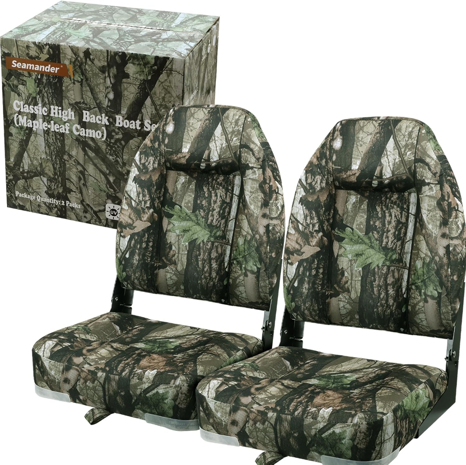 Seamander Outdoor Folding Boat Seats With Thick Cushioning, 16.2 Inches Wide X 15.4 Inches Deep X 23.6 Inches High (B-Camo Heigh Back, 2