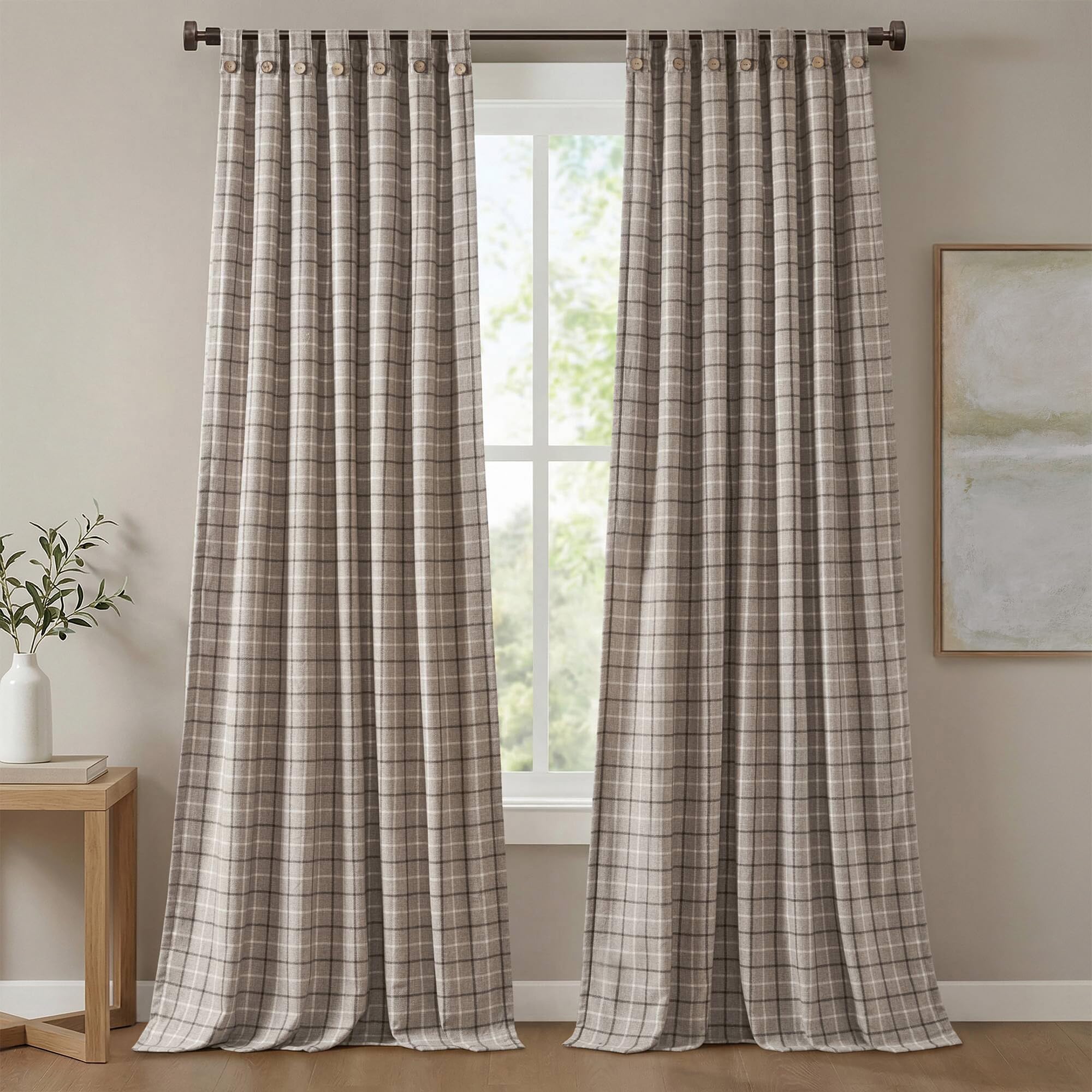 Madison Park Plaid Curtain, Fleece Lining, 1 Panel, 50x84 Brown Front Tab