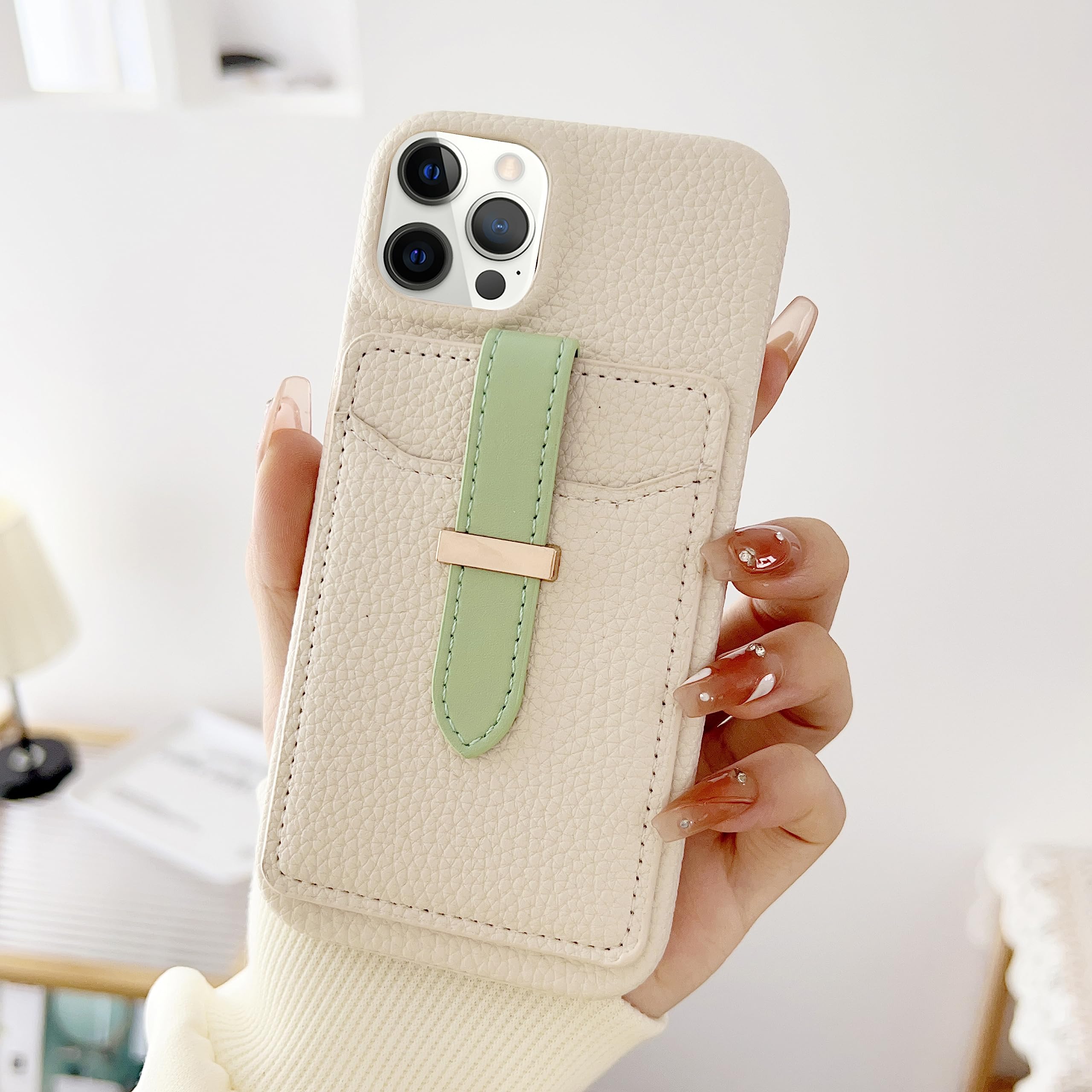 VALRION Compatible with iPhone 14 Pro Max Wallet Case with Card Holder PU Leather Credit Card Holder Slot Cover for Girls Women Girly Soft Bumper Protector Shockproof Phone Cover White